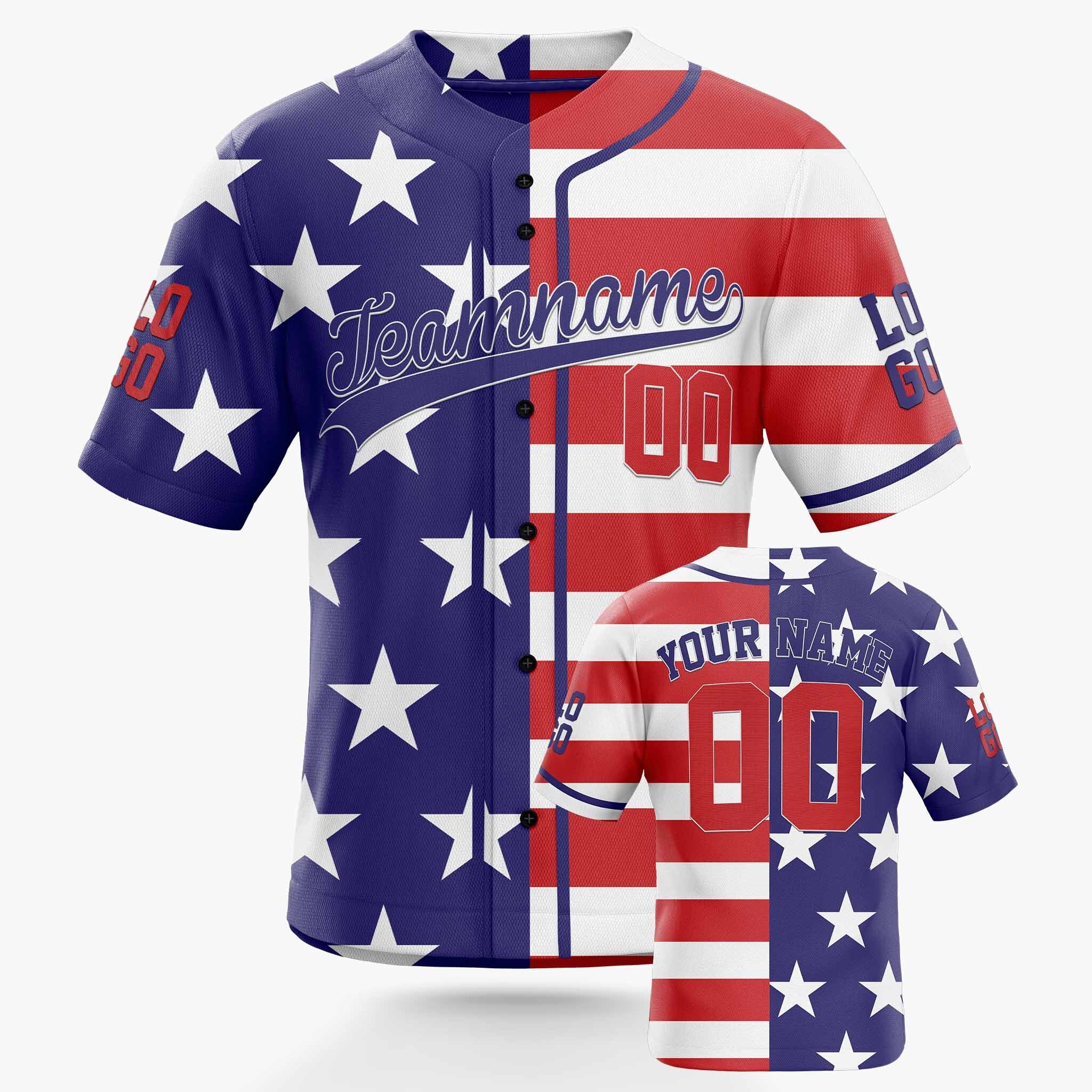Custom Patriotic Baseball Jersey U.S. Flag With Piping - Design Your Own
