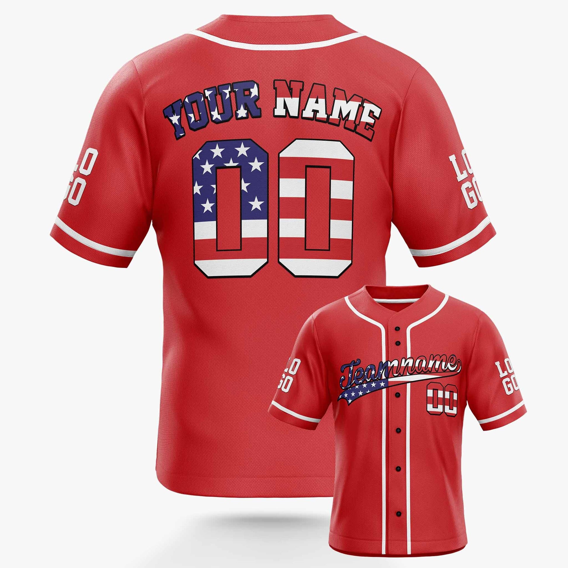 Custom Patriotic Baseball Jersey Red and White With Piping - Design Your Own
