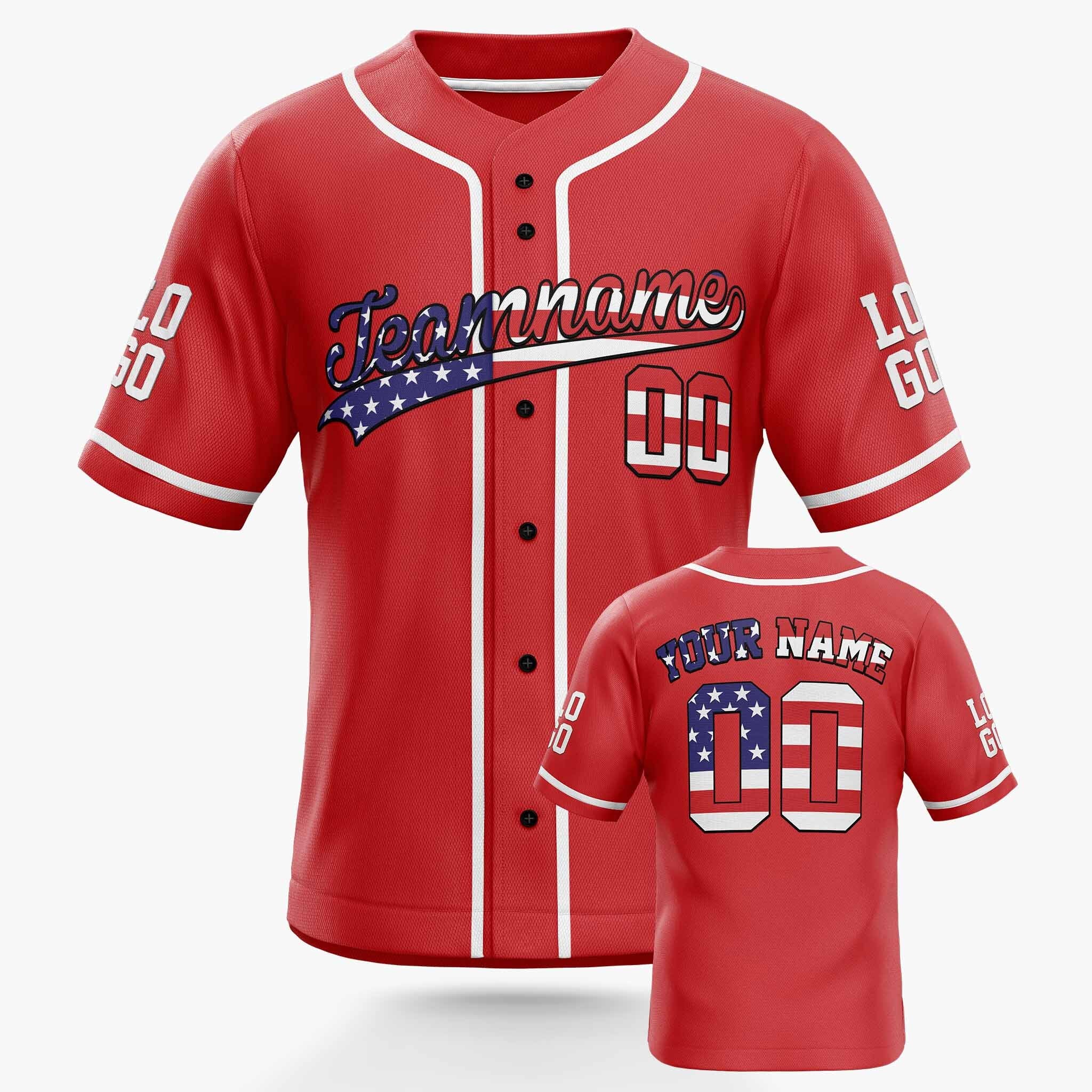 Custom Patriotic Baseball Jersey Red and White With Piping - Design Your Own