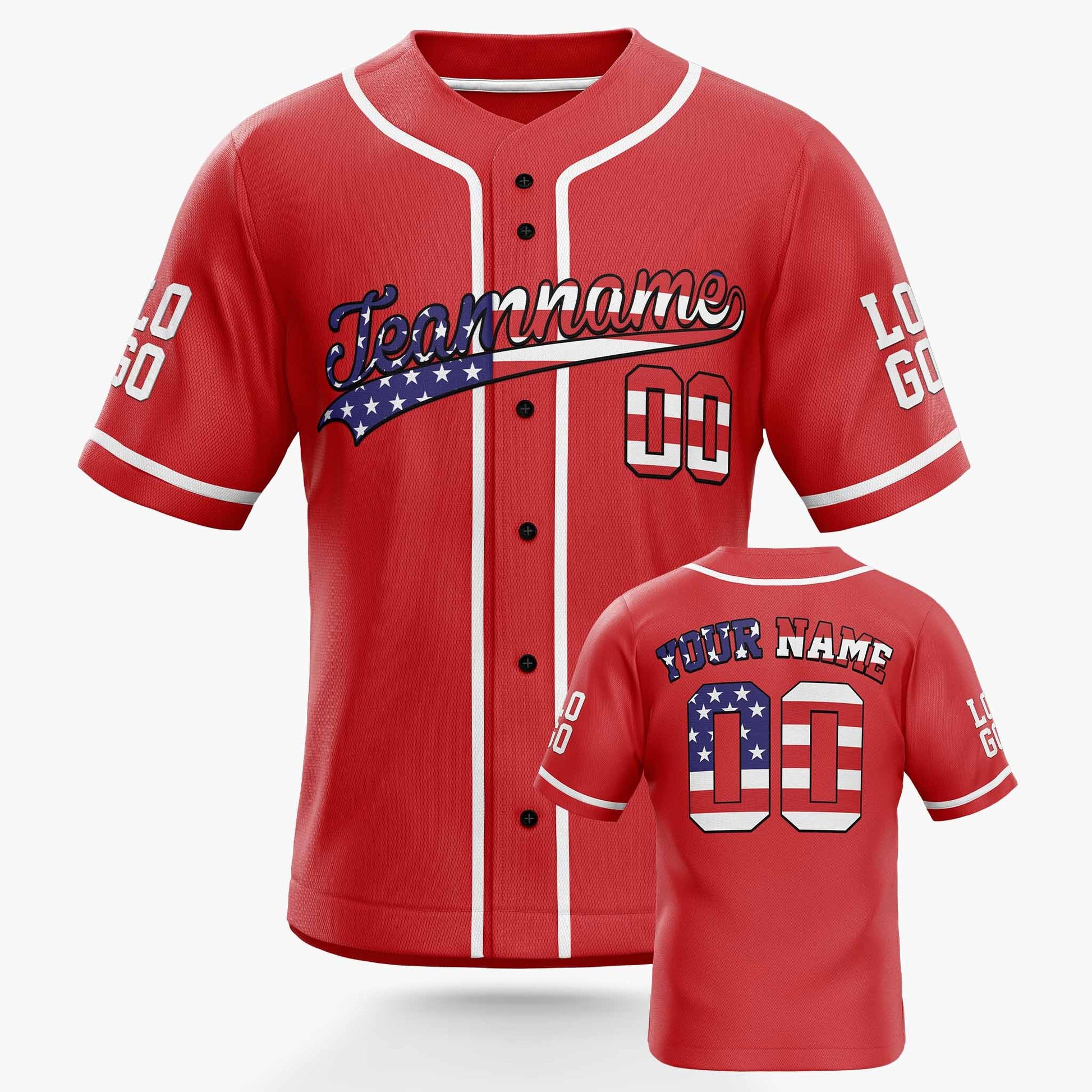 Custom Patriotic Baseball Jersey Red and White With Piping - Design Your Own