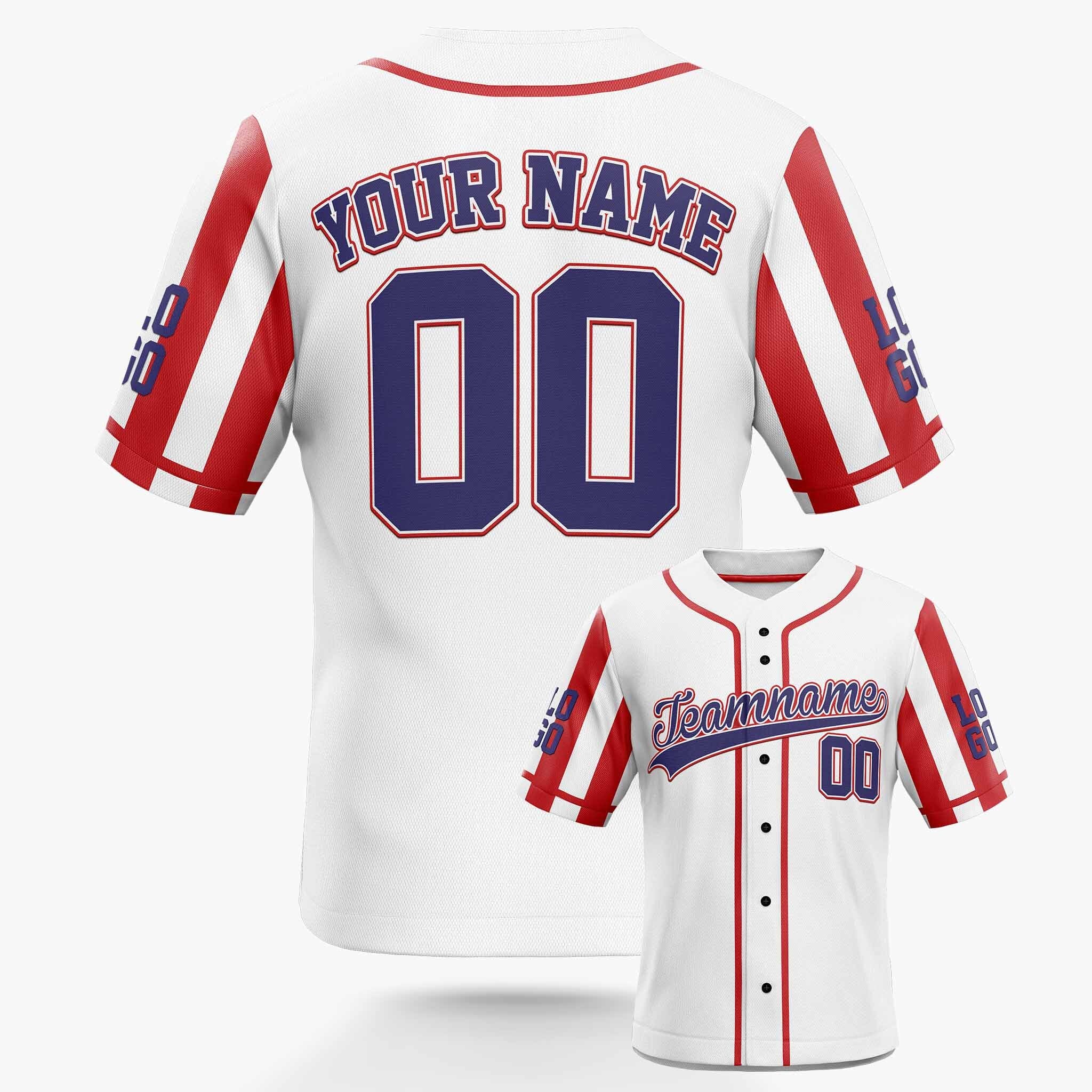 Custom Patriotic Baseball Jersey White Red and Navy With Piping - Design Your Own