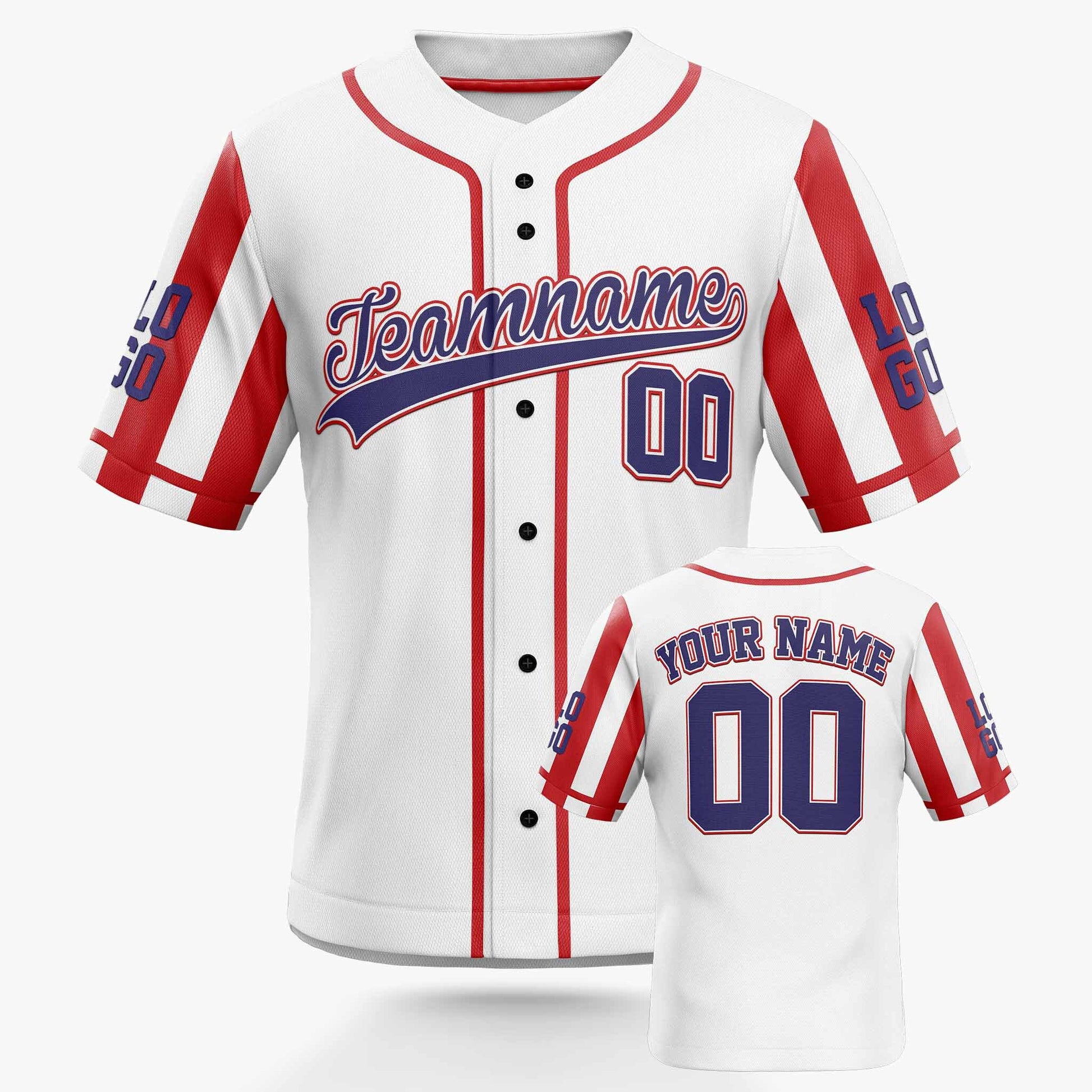 Custom Patriotic Baseball Jersey White Red and Navy With Piping - Design Your Own
