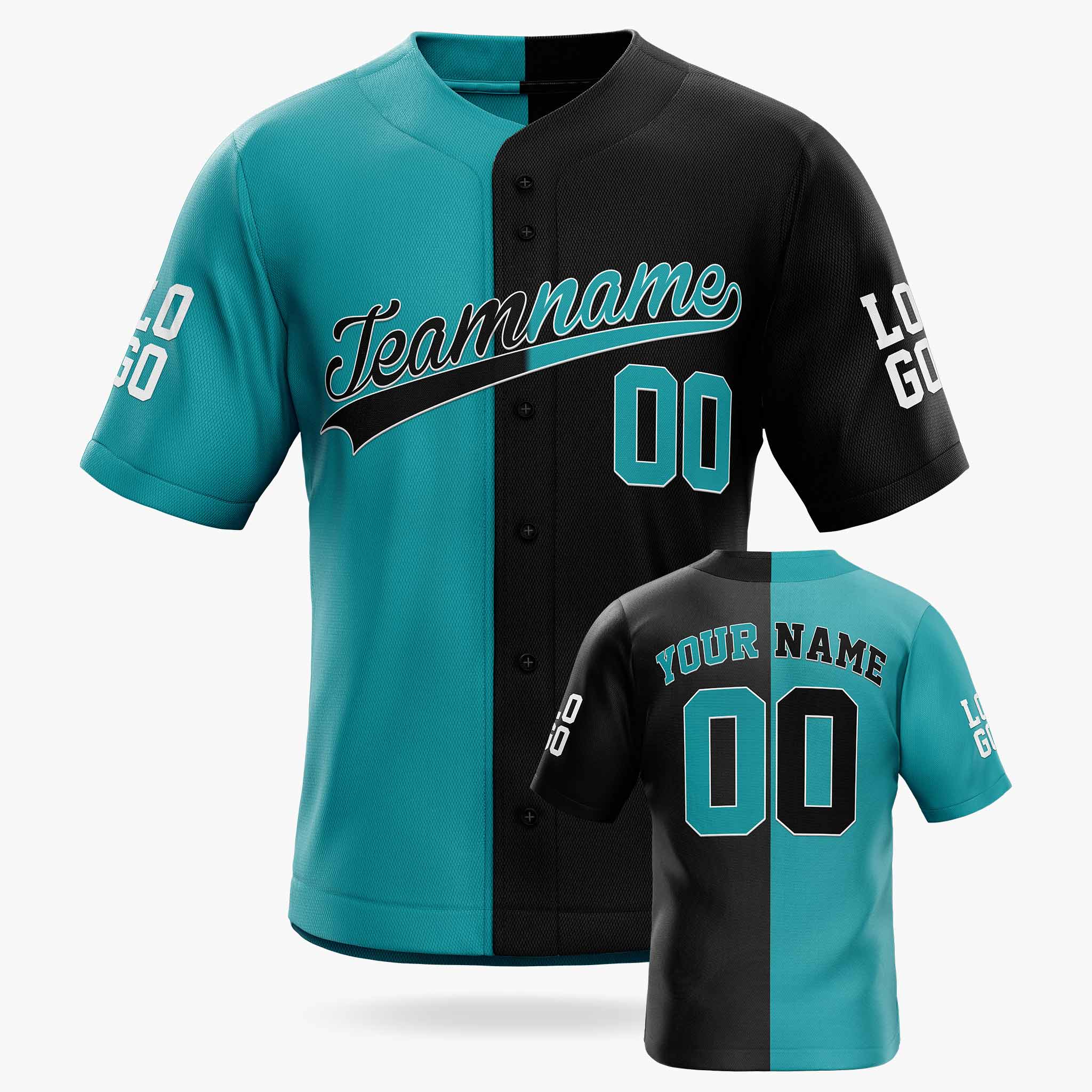 Custom Split Baseball Jersey Aqua and Black - Design Your Own