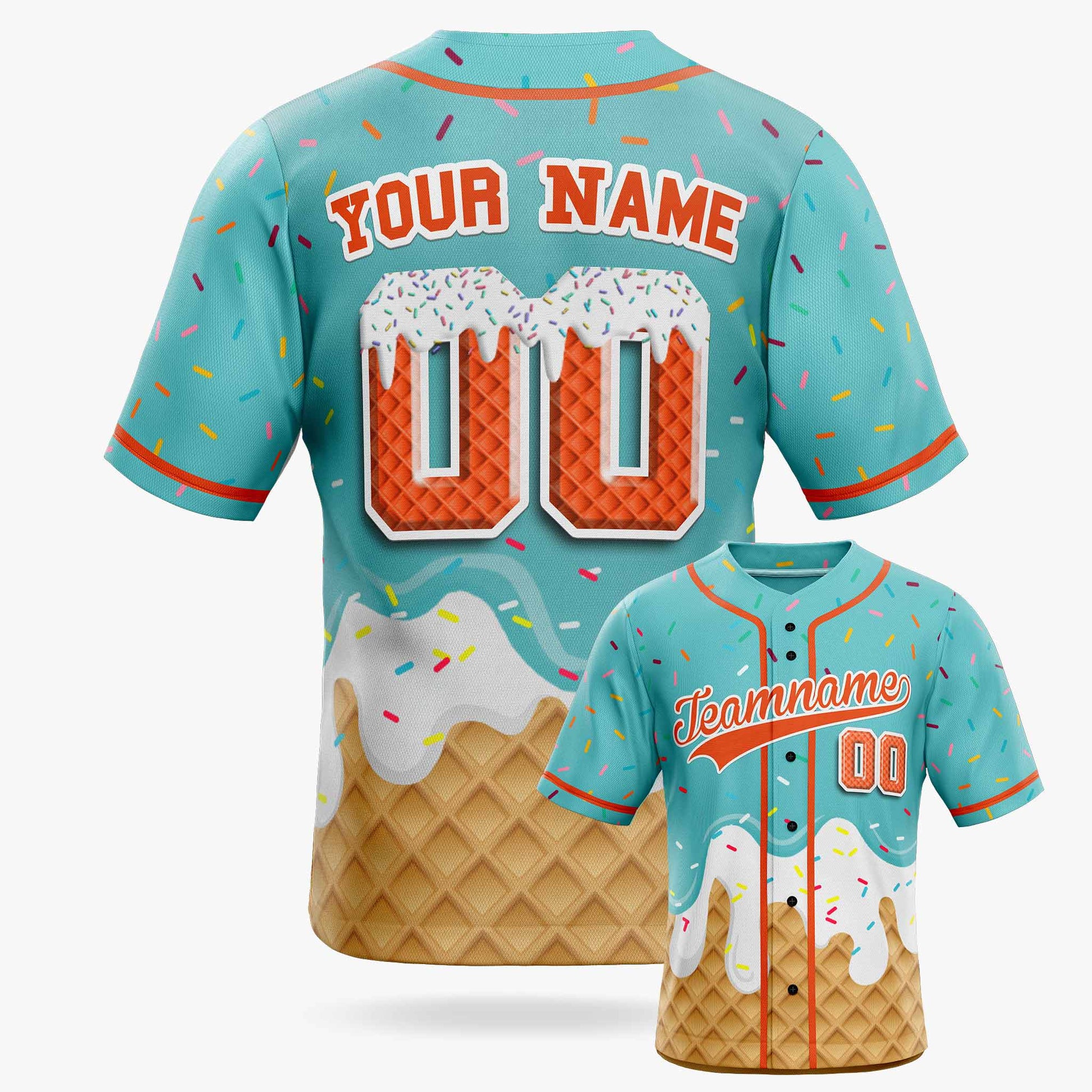 Custom Ice Cream Baseball Jersey Aqua and Orange with Piping - Design Your Own