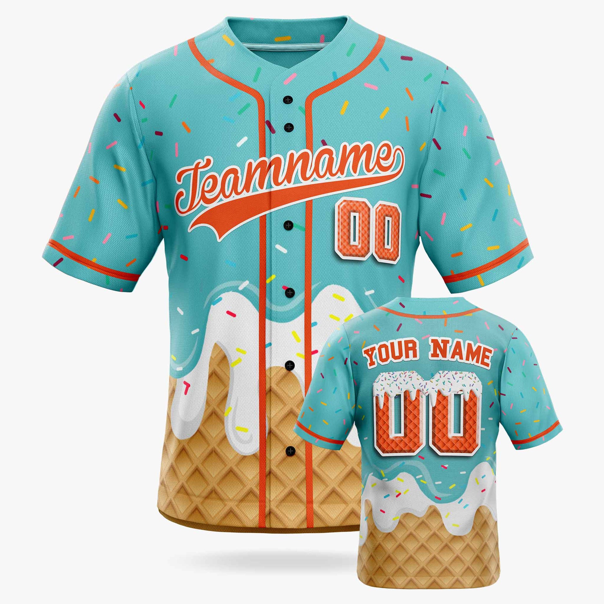 Custom Ice Cream Baseball Jersey Aqua and Orange with Piping - Design Your Own