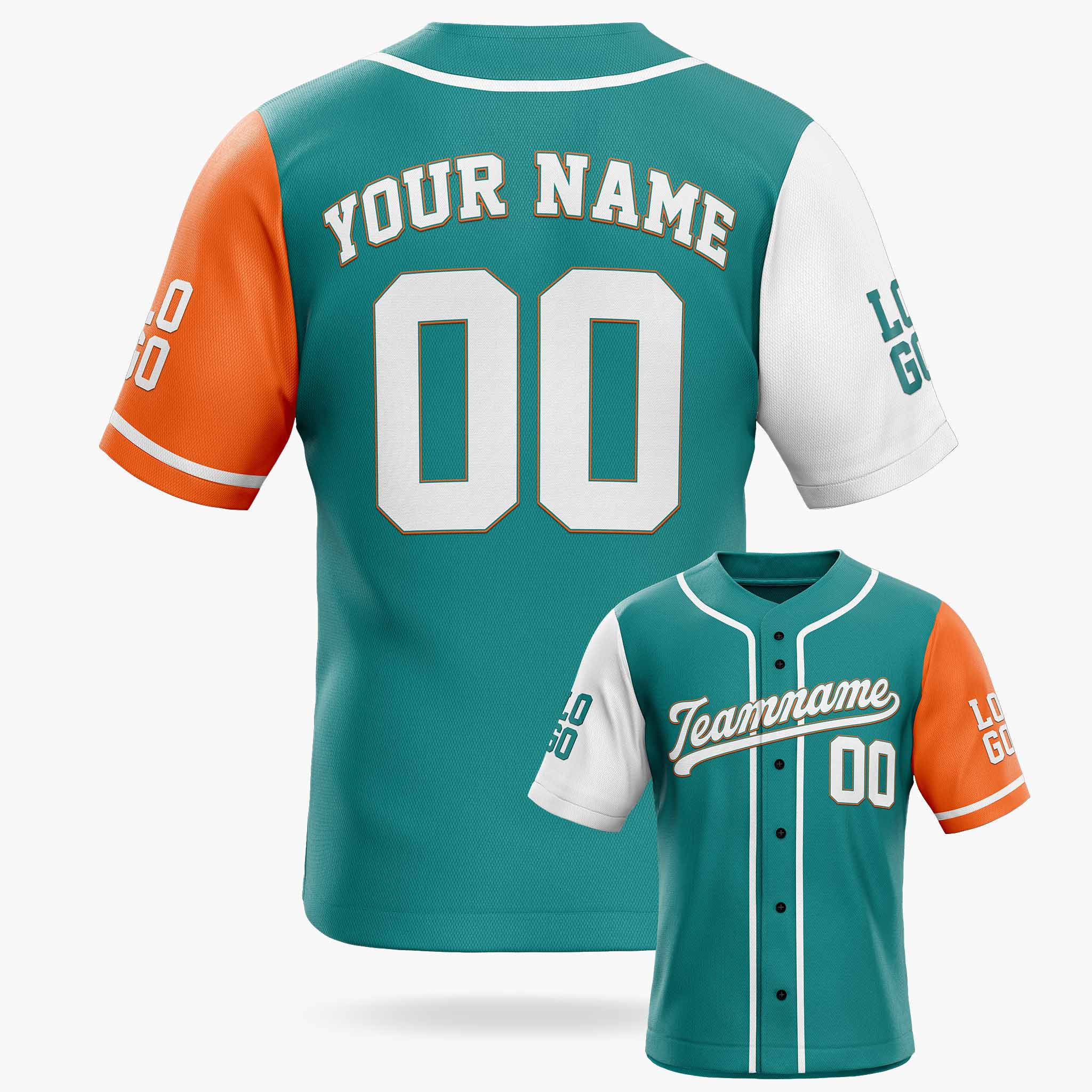Custom Baseball Jersey Aqua White and Orange With Piping - Design Your Own