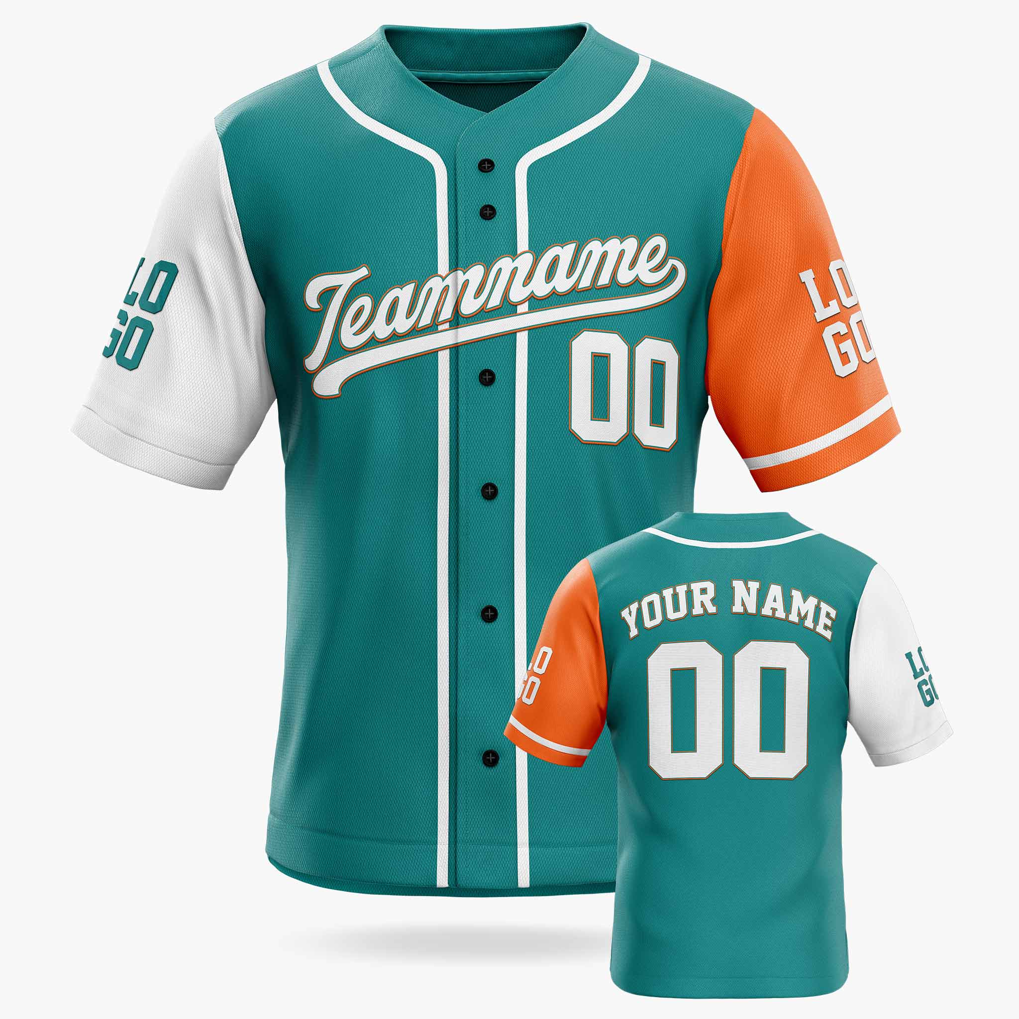 Custom Baseball Jersey Aqua White and Orange With Piping - Design Your Own