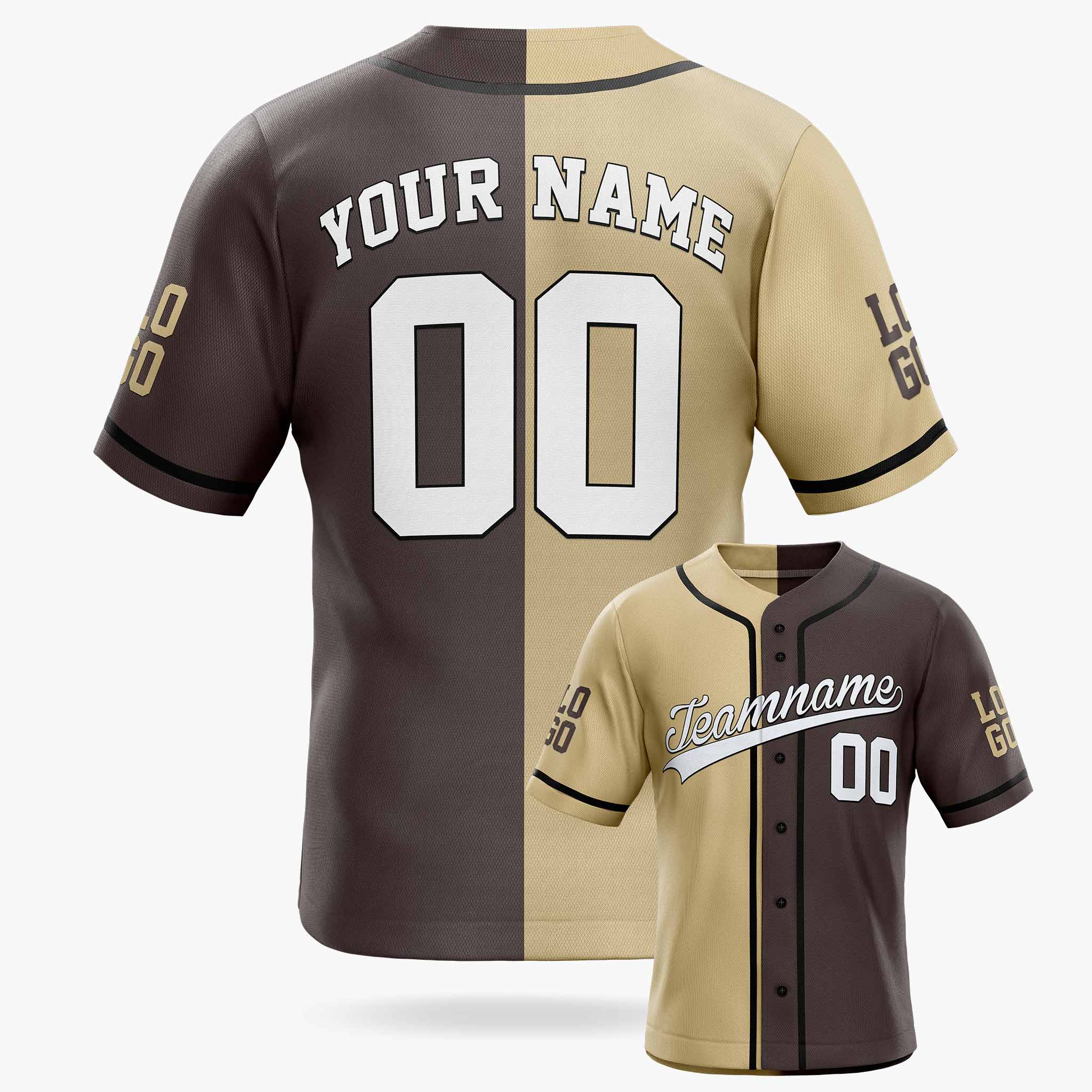Custom Split Baseball Jersey Beige and Brown with Black Piping - Design Your Own