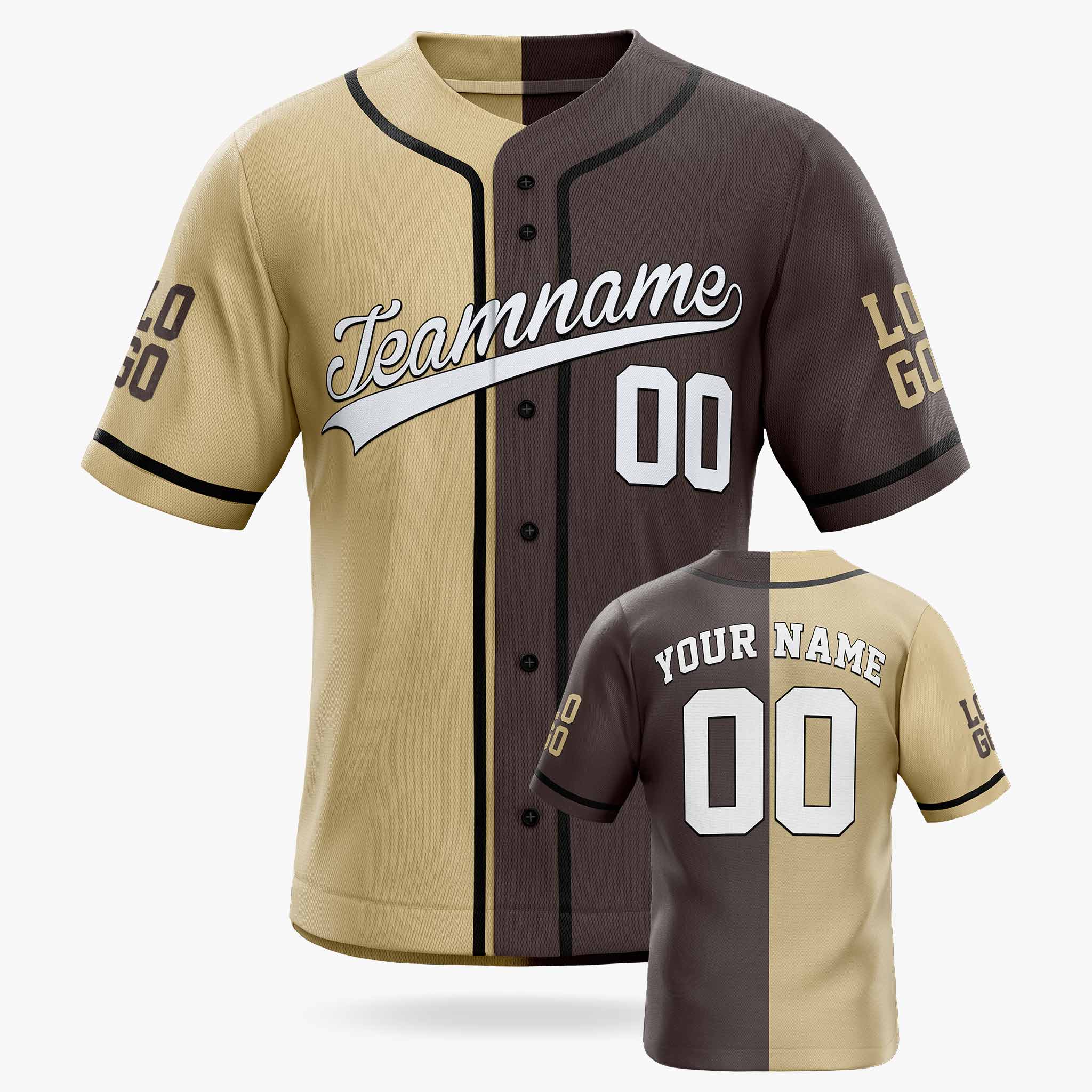 Custom Split Baseball Jersey Beige and Brown with Black Piping - Design Your Own