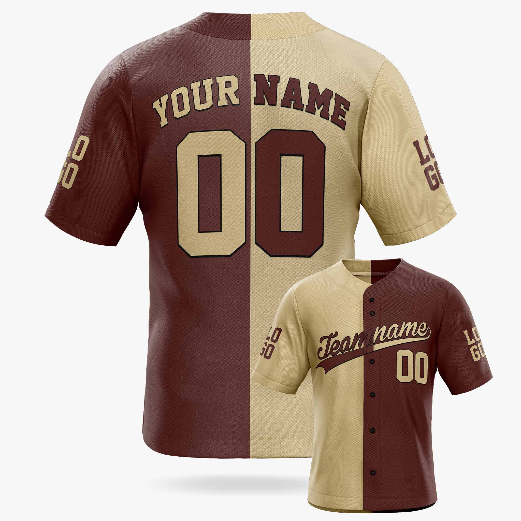 Custom Split Baseball Jersey Beige and Maroon - Design Your Own