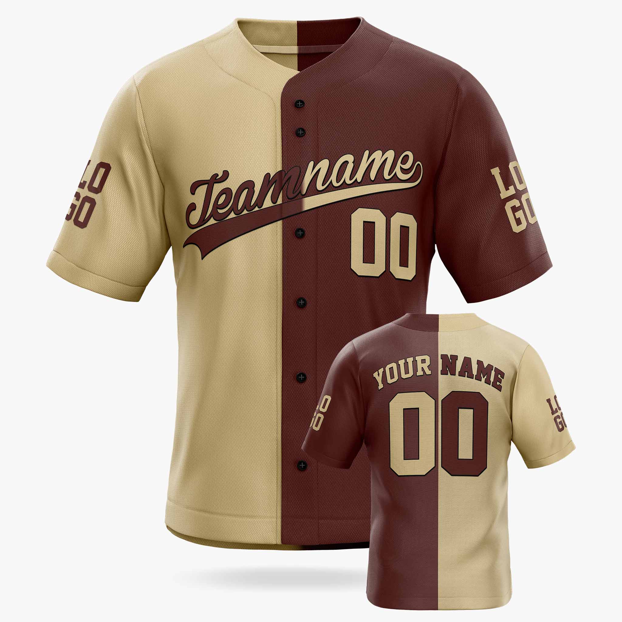 Custom Split Baseball Jersey Beige and Maroon - Design Your Own