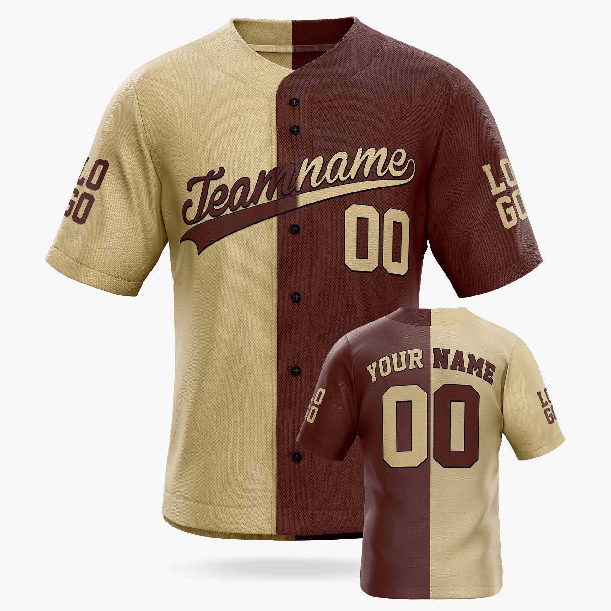 Custom Split Baseball Jersey Beige and Maroon - Design Your Own