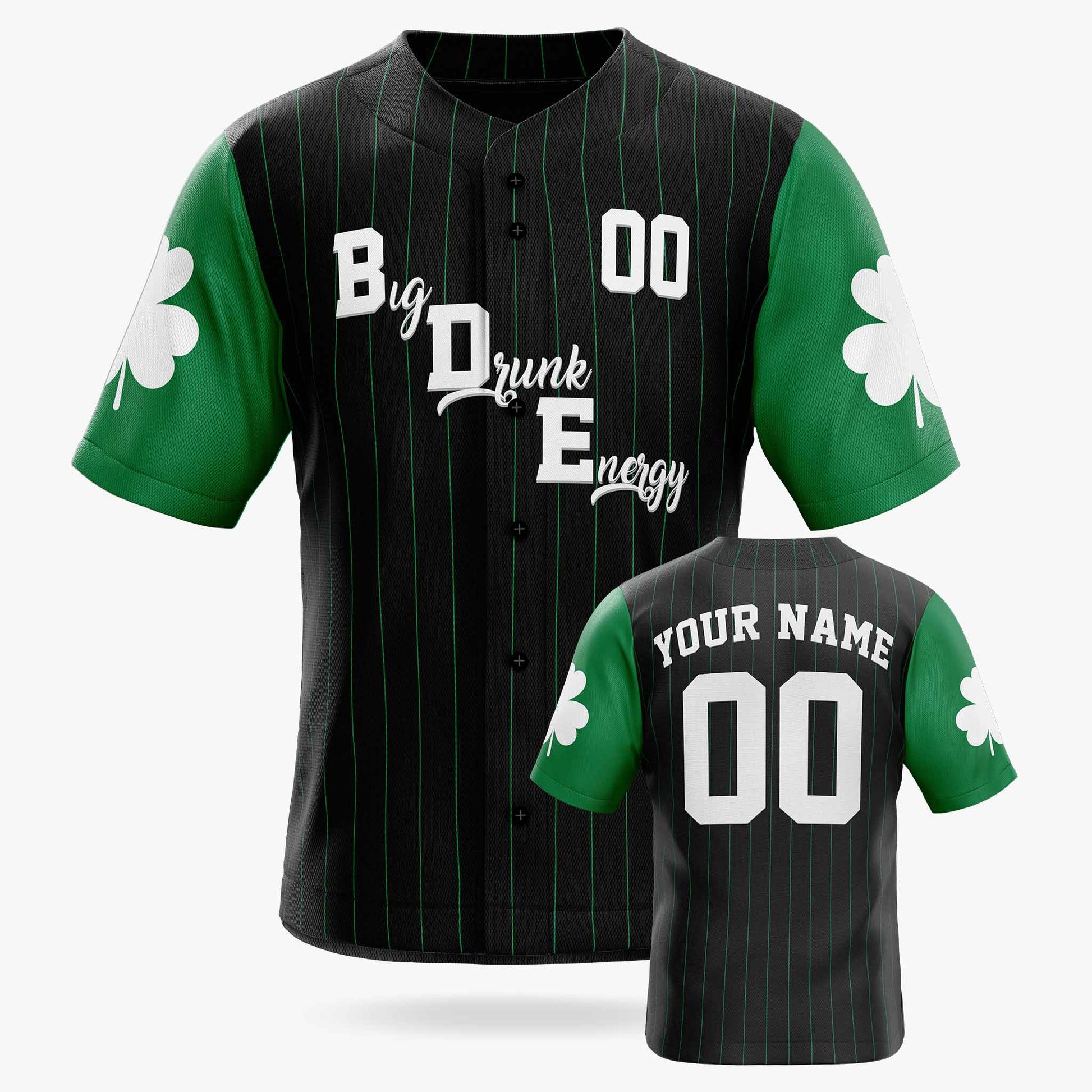 Custom St. Patrick's Day Baseball Jersey Big Drunk Energy - Design Your Own