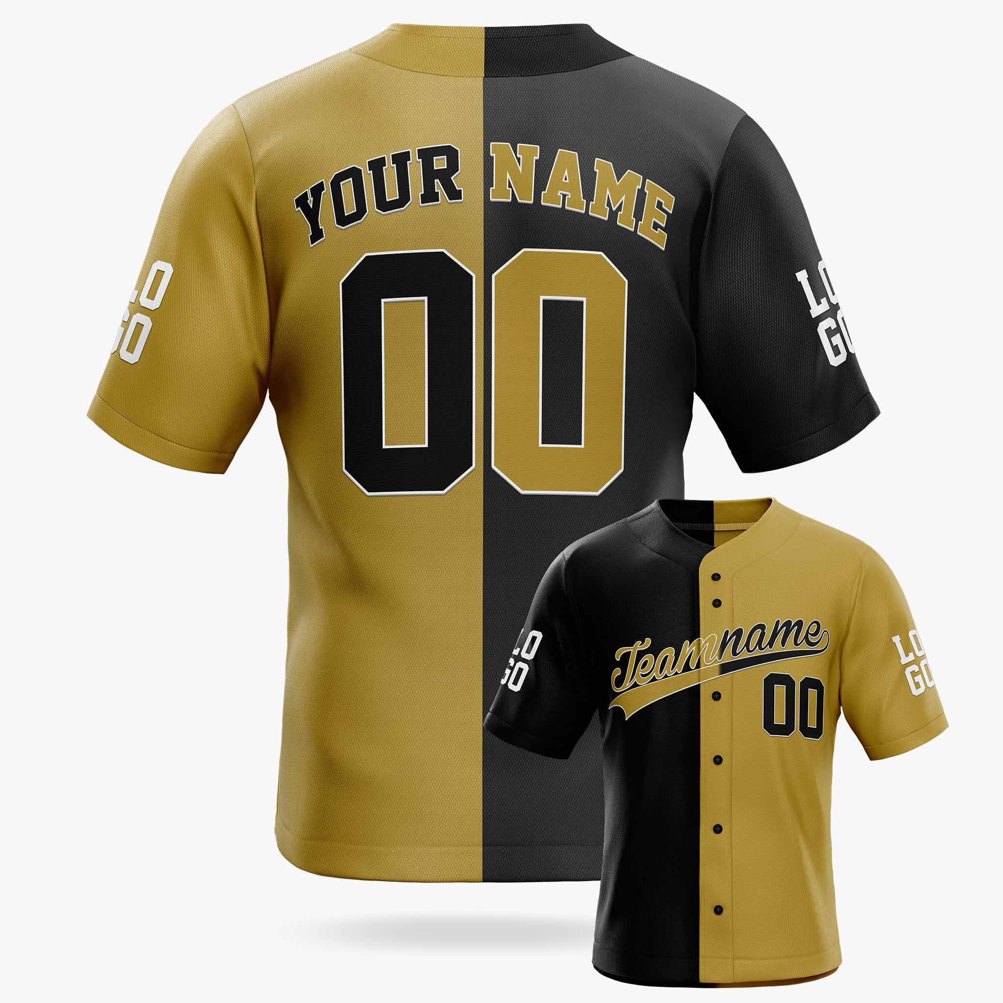 Custom Split Baseball Jersey Black and Gold - Design Your Own