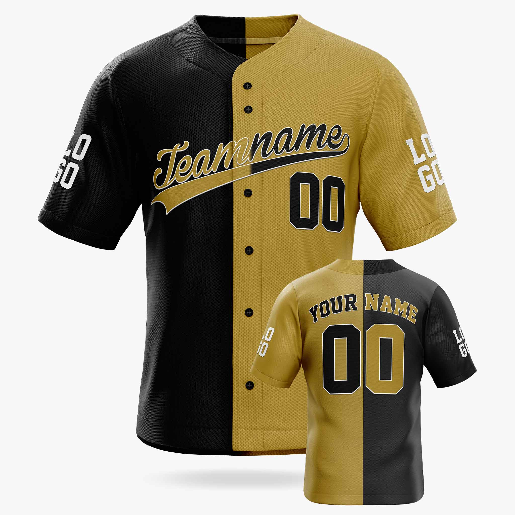 Custom Split Baseball Jersey Black and Gold - Design Your Own