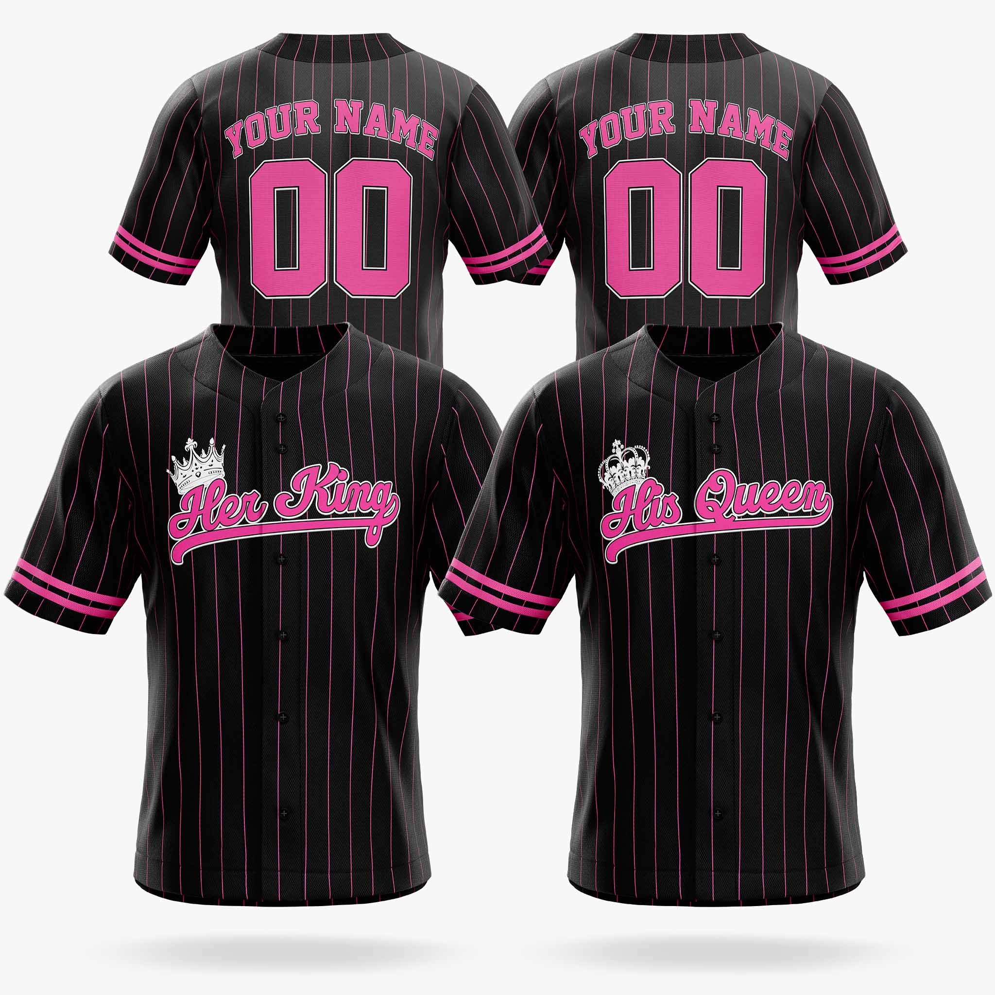 Custom Matching Couple Jerseys Black and Pink - Her King and His Queen - Design Your Own