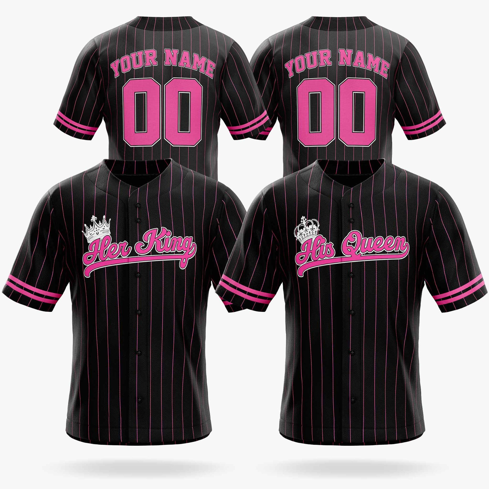 Custom Matching Couple Jerseys Black and Pink - Her King and His Queen - Design Your Own