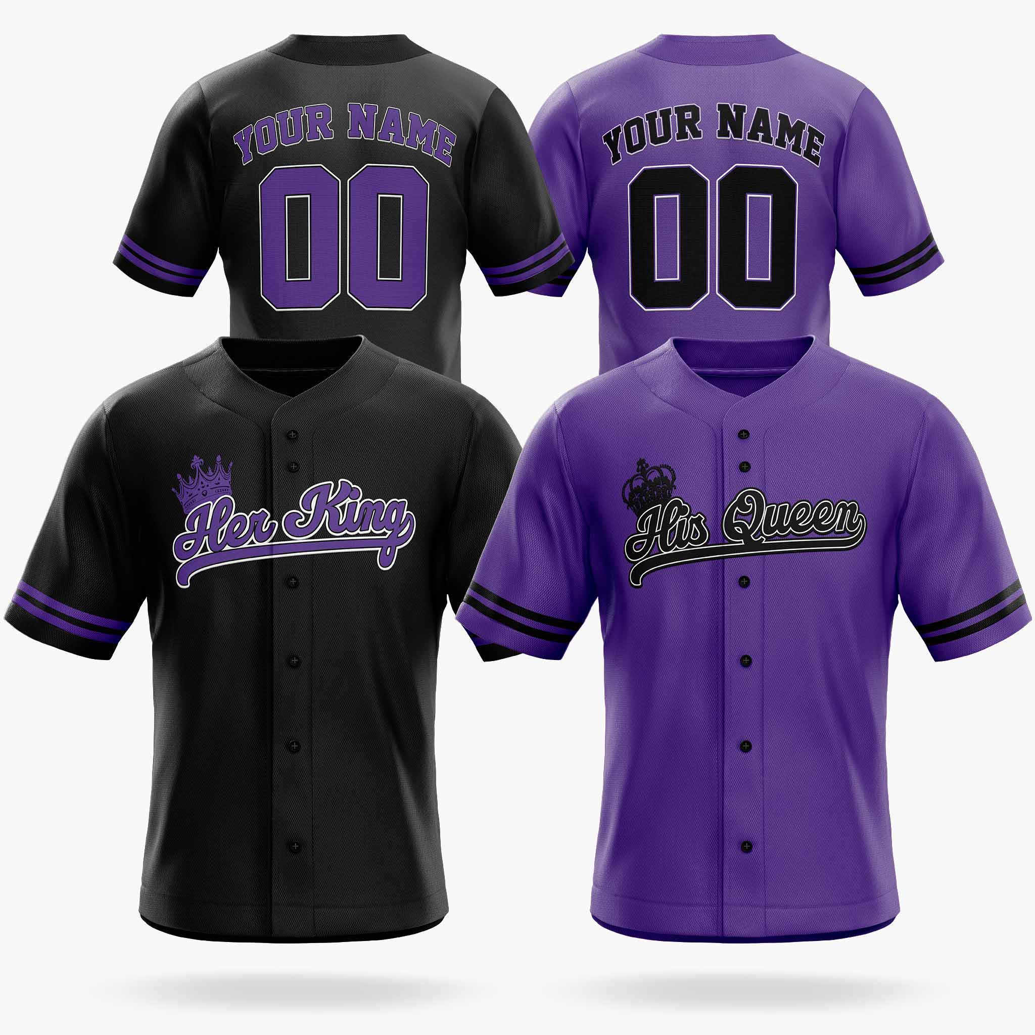 Custom Matching Couple Jerseys Black and Purple - Her King and His Queen - Design Your Own
