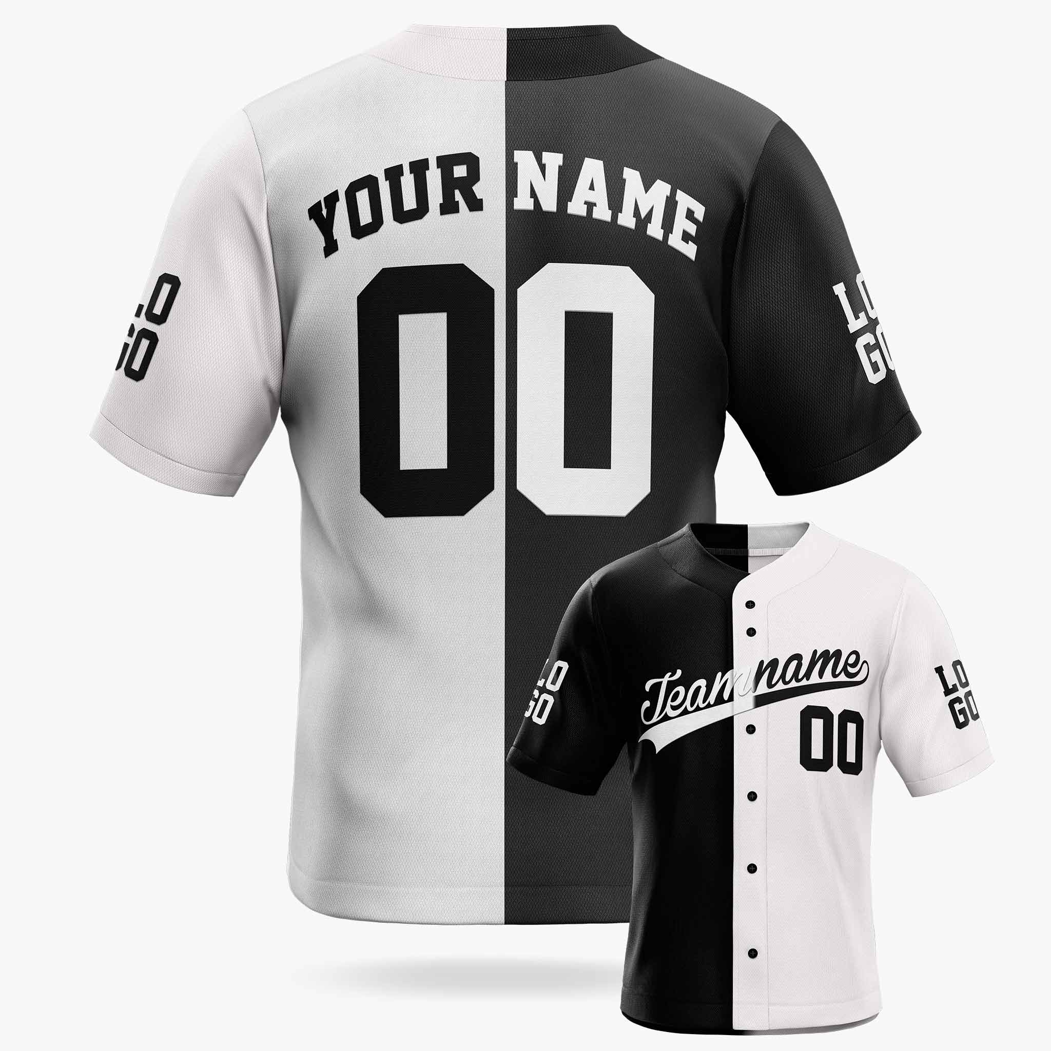 Custom Split Baseball Jersey Black and White - Design Your Own