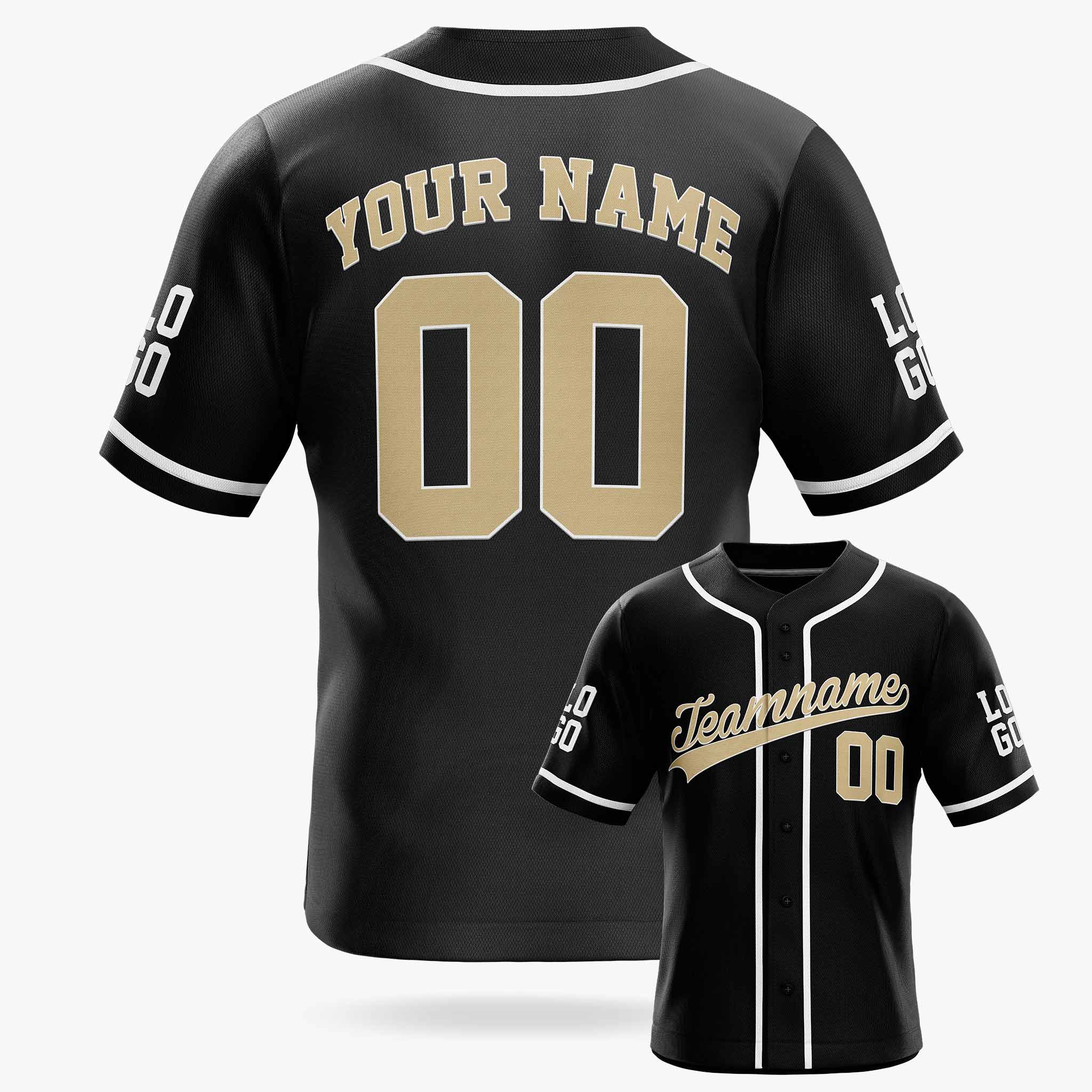 Custom Baseball Jersey Black and Beige with White Piping - Design Your Own