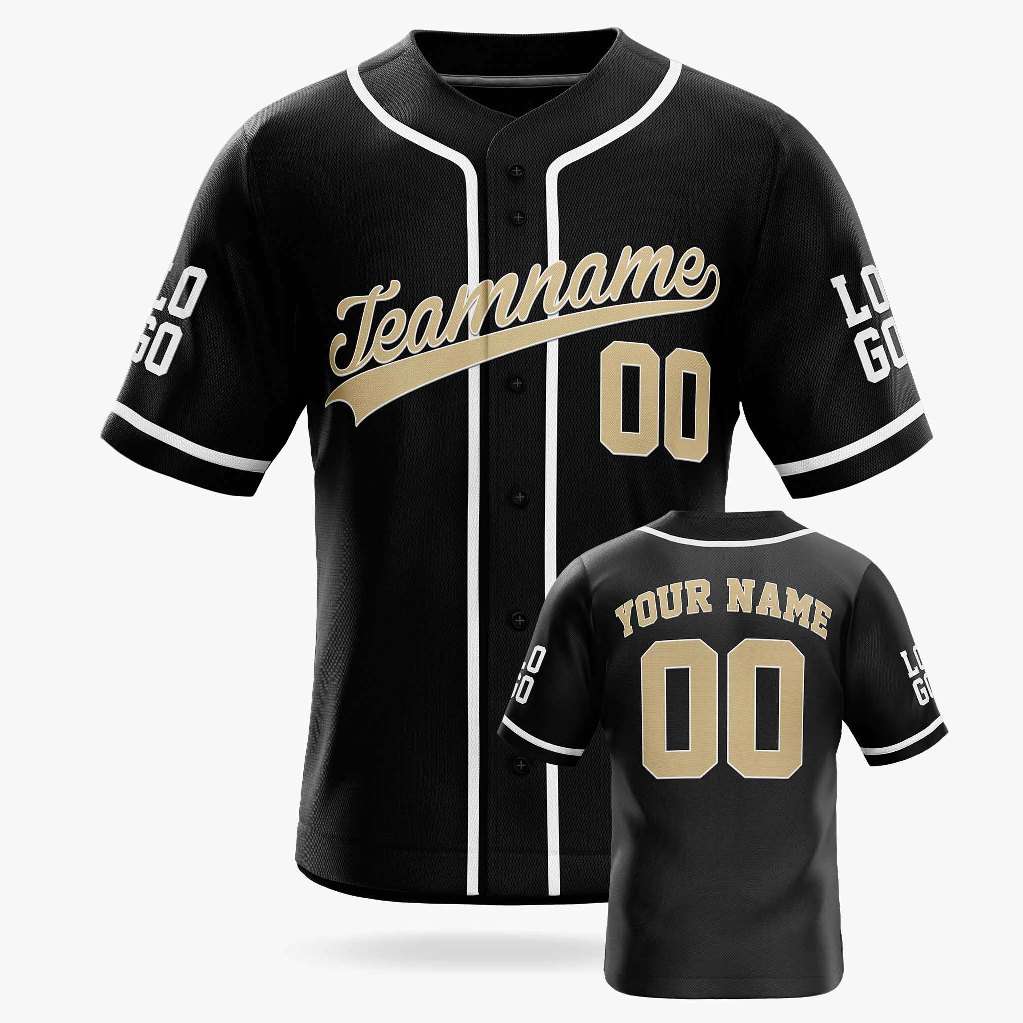Custom Baseball Jersey Black and Beige with White Piping - Design Your Own
