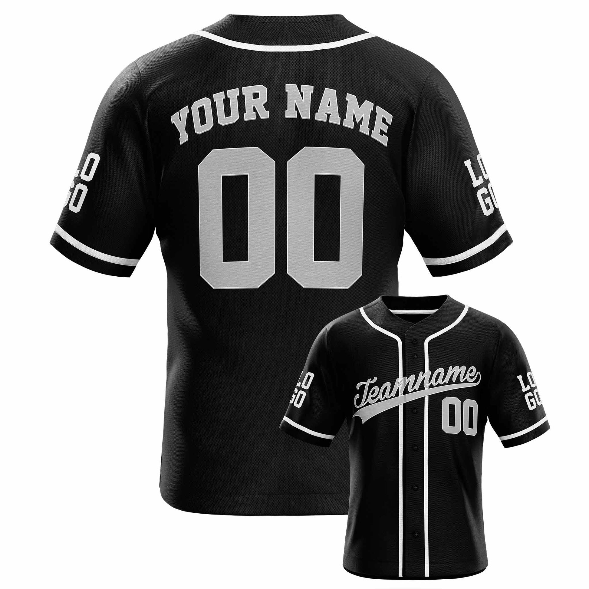Custom Baseball Jersey Black and Gray White Piping- Design Your Own Jersey