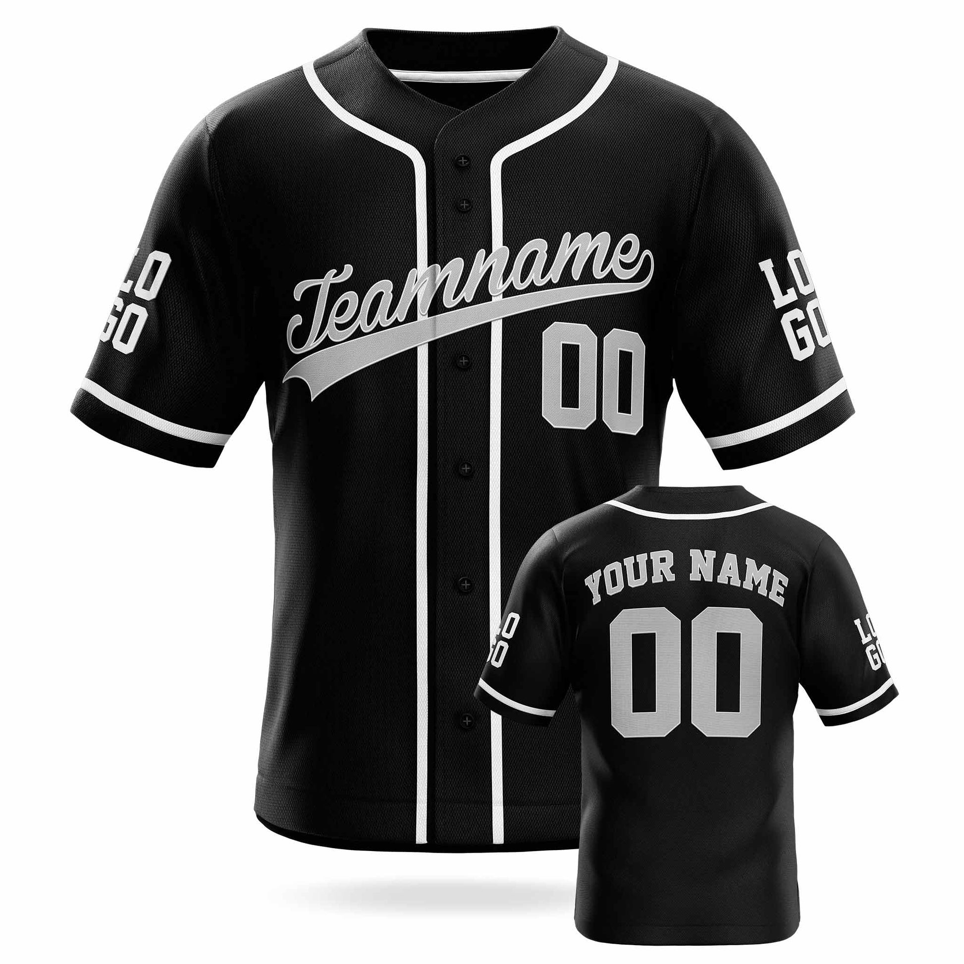 Custom Baseball Jersey Black and Gray White Piping- Design Your Own Jersey