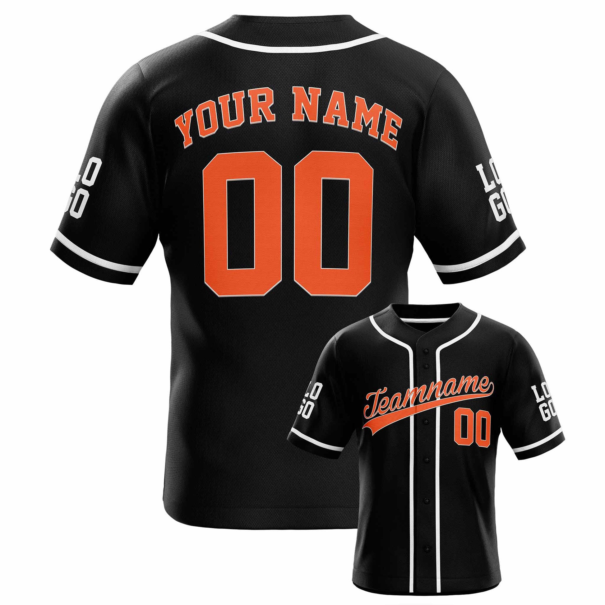 Custom Baseball Jersey Black and Orange with White Piping - Design Your Own