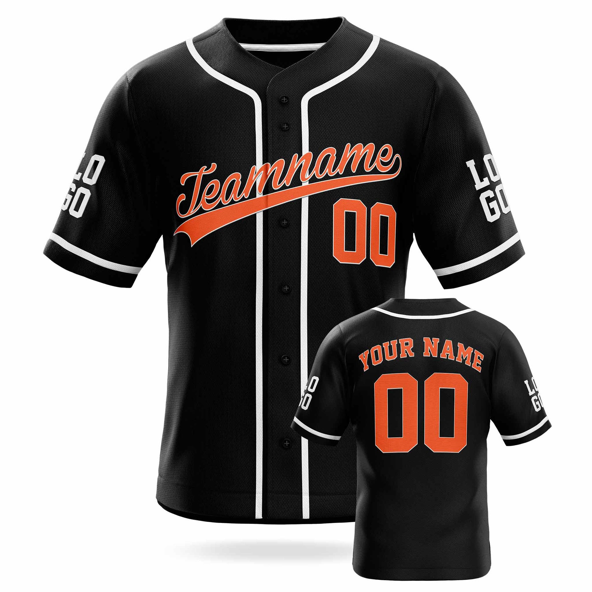 Custom Baseball Jersey Black and Orange with White Piping - Design Your Own