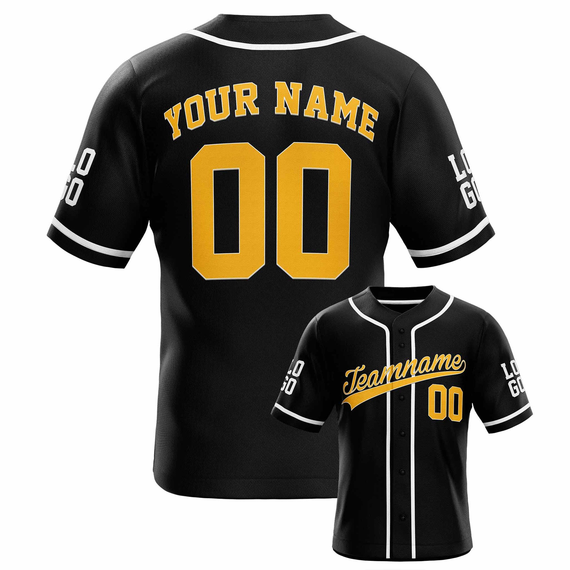 Custom Baseball Jersey Black and Yellow with White Piping - Design Your Own
