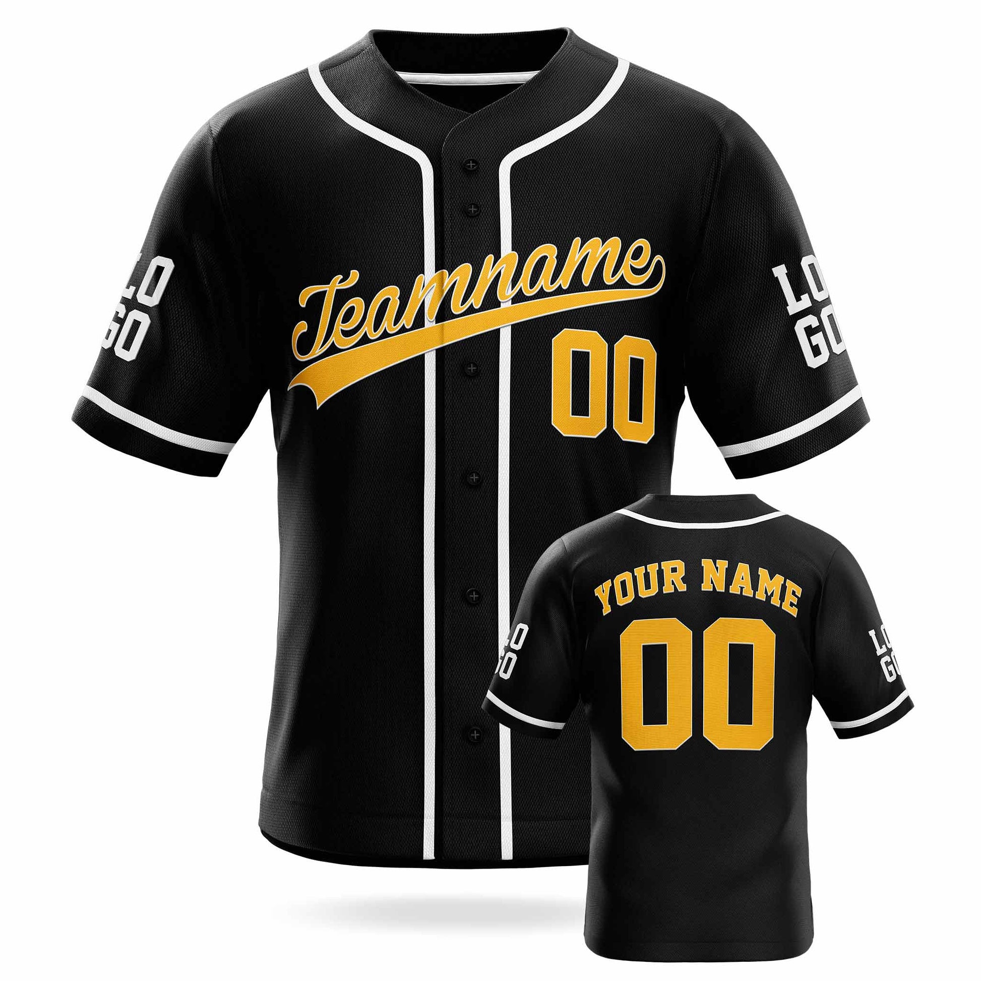 Custom Baseball Jersey Black and Yellow with White Piping - Design Your Own