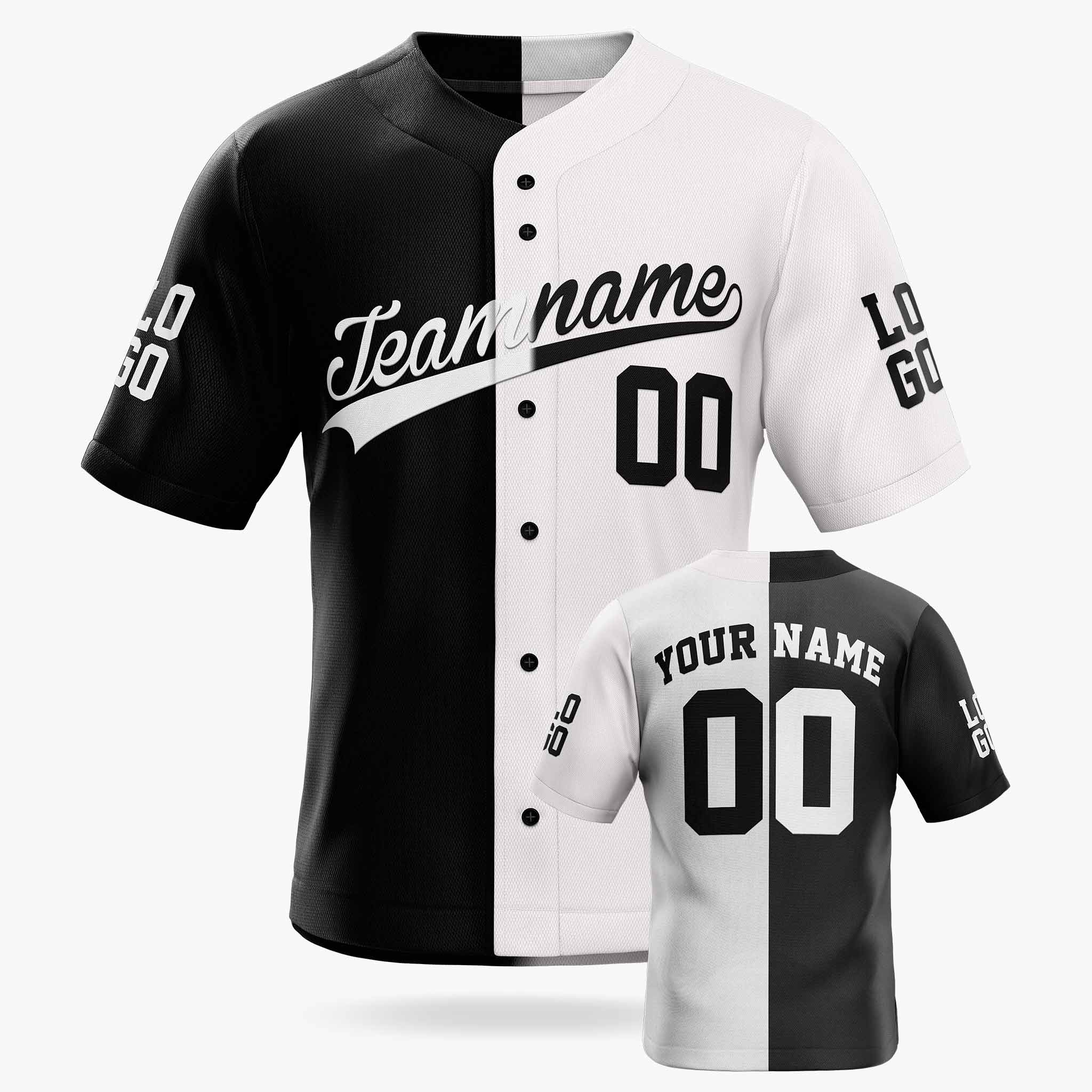 Custom Split Baseball Jersey Black and White - Design Your Own