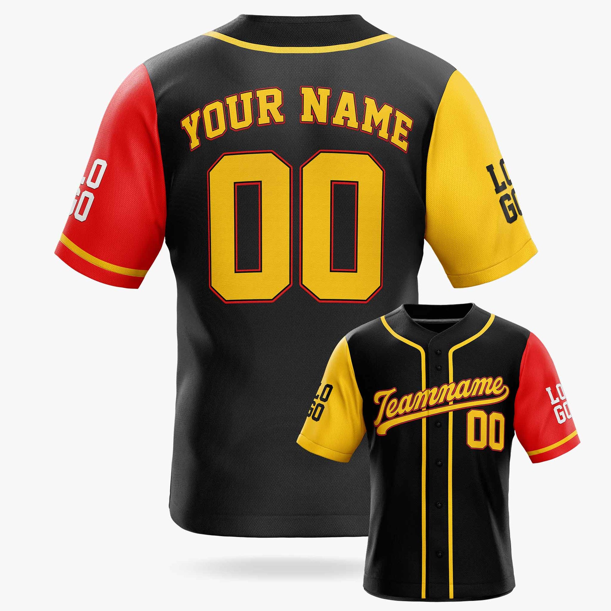 Custom Baseball Jersey Black Yellow and Red With Piping - Design Your Own
