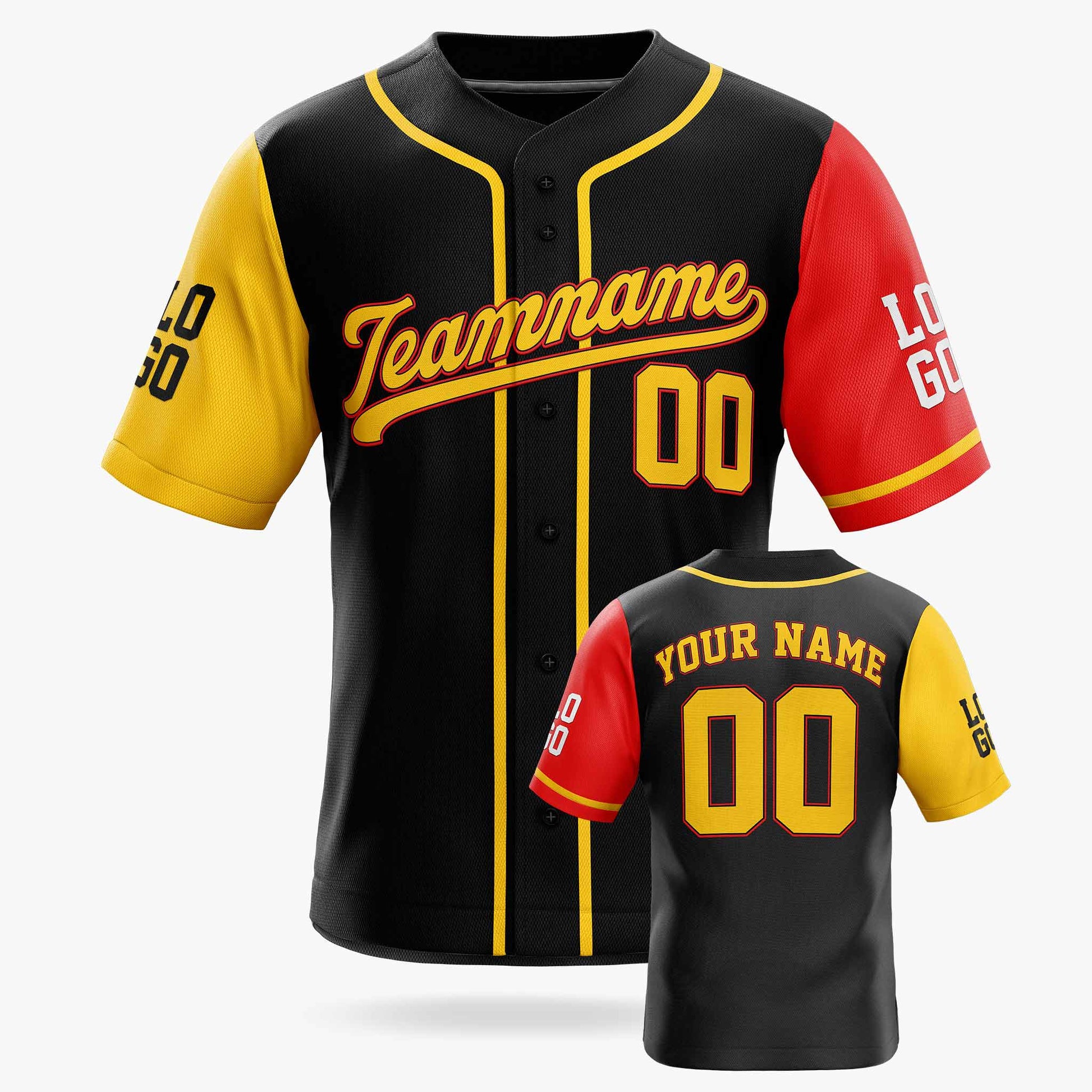 Custom Baseball Jersey Black Yellow and Red With Piping - Design Your Own