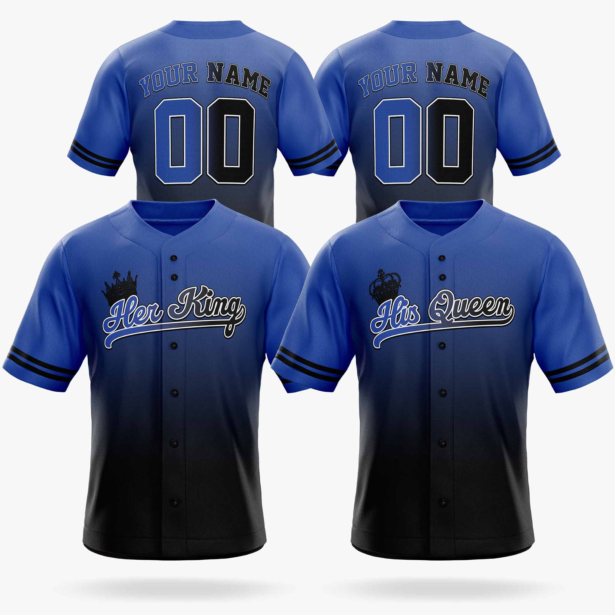 Custom Matching Couple Jerseys Gradient Blue and Black - Her King and His Queen - Design Your Own