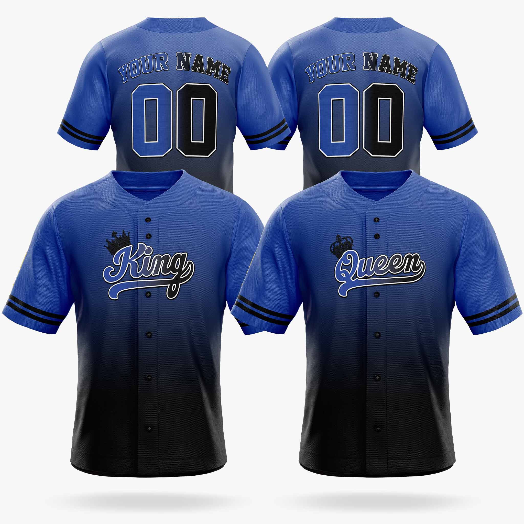 Custom Matching Couple Jerseys Gradient Blue and Black - King and Queen - Design Your Own