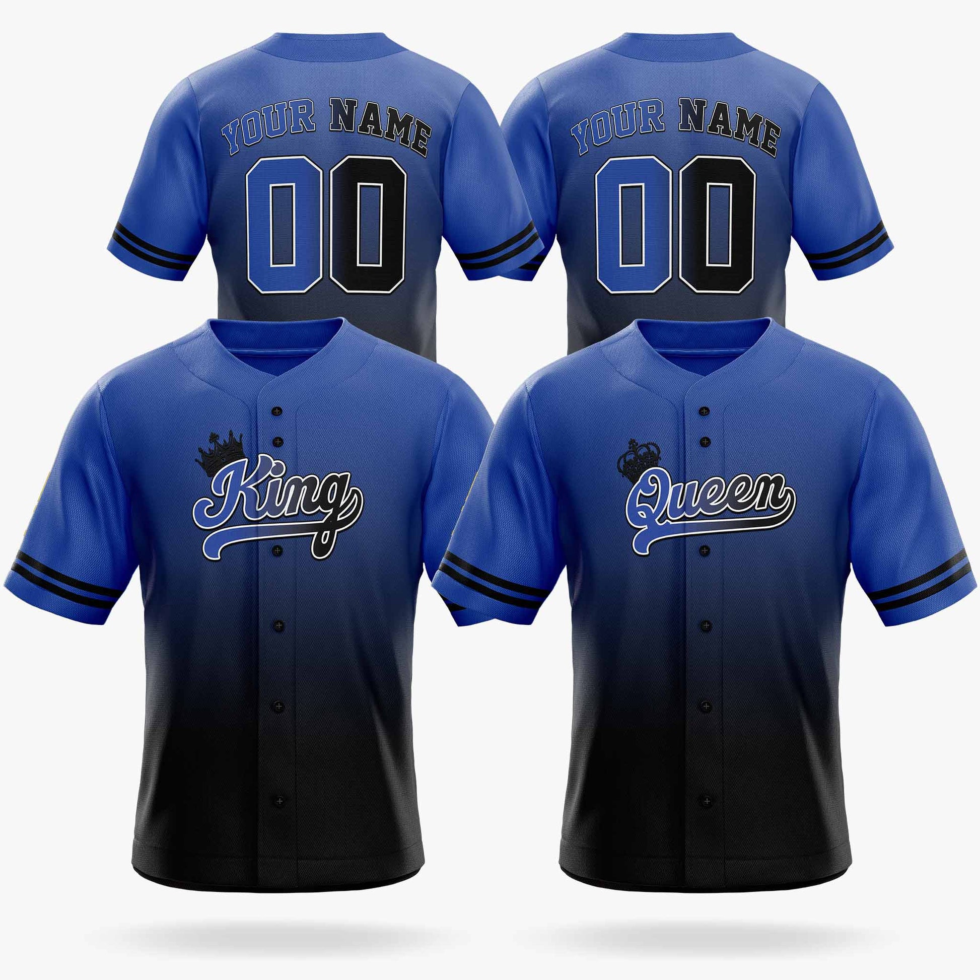 Custom Matching Couple Jerseys Gradient Blue and Black - King and Queen - Design Your Own
