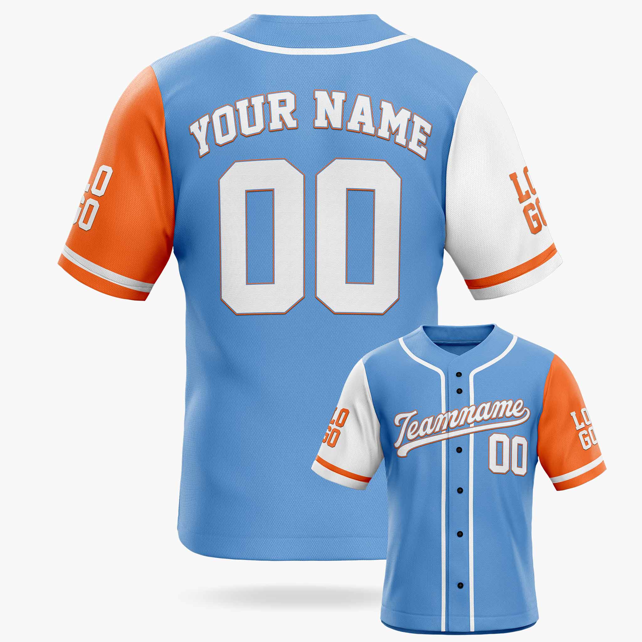 Custom Baseball Jersey Light Blue White and Orange With Piping - Design Your Own