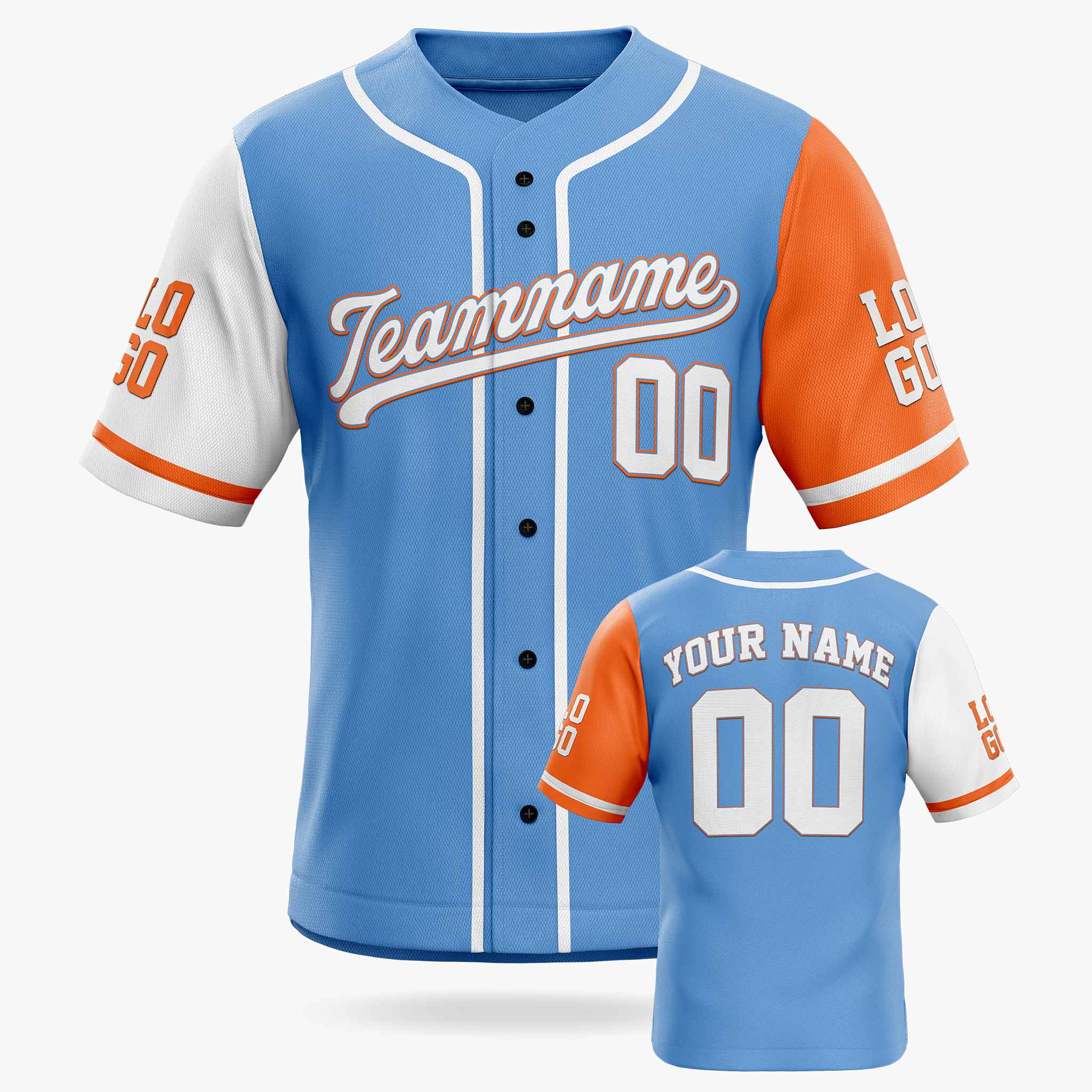 Custom Baseball Jersey Light Blue White and Orange With Piping - Design Your Own