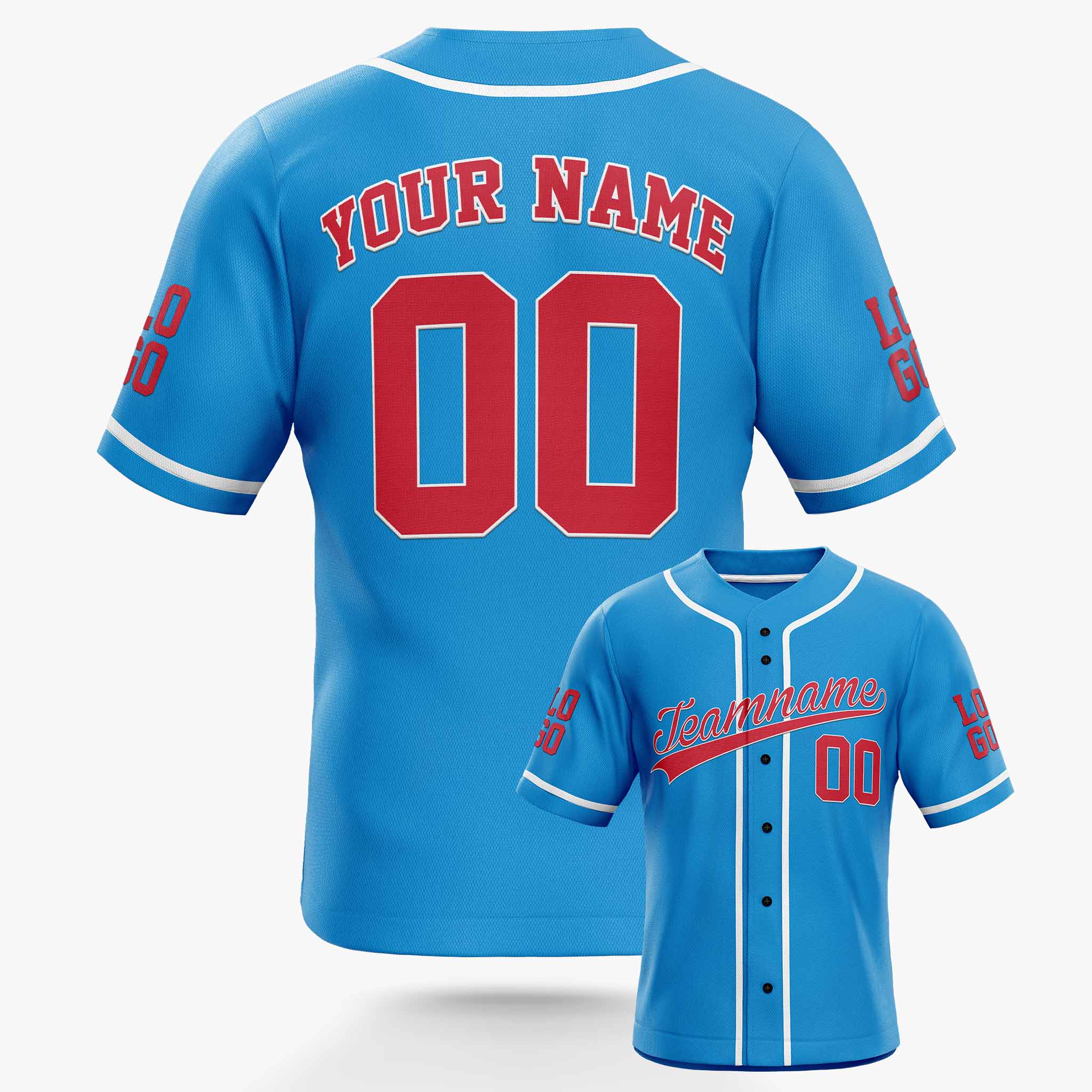 Custom Baseball Jersey Blue and Red with White Piping - Design Your Own