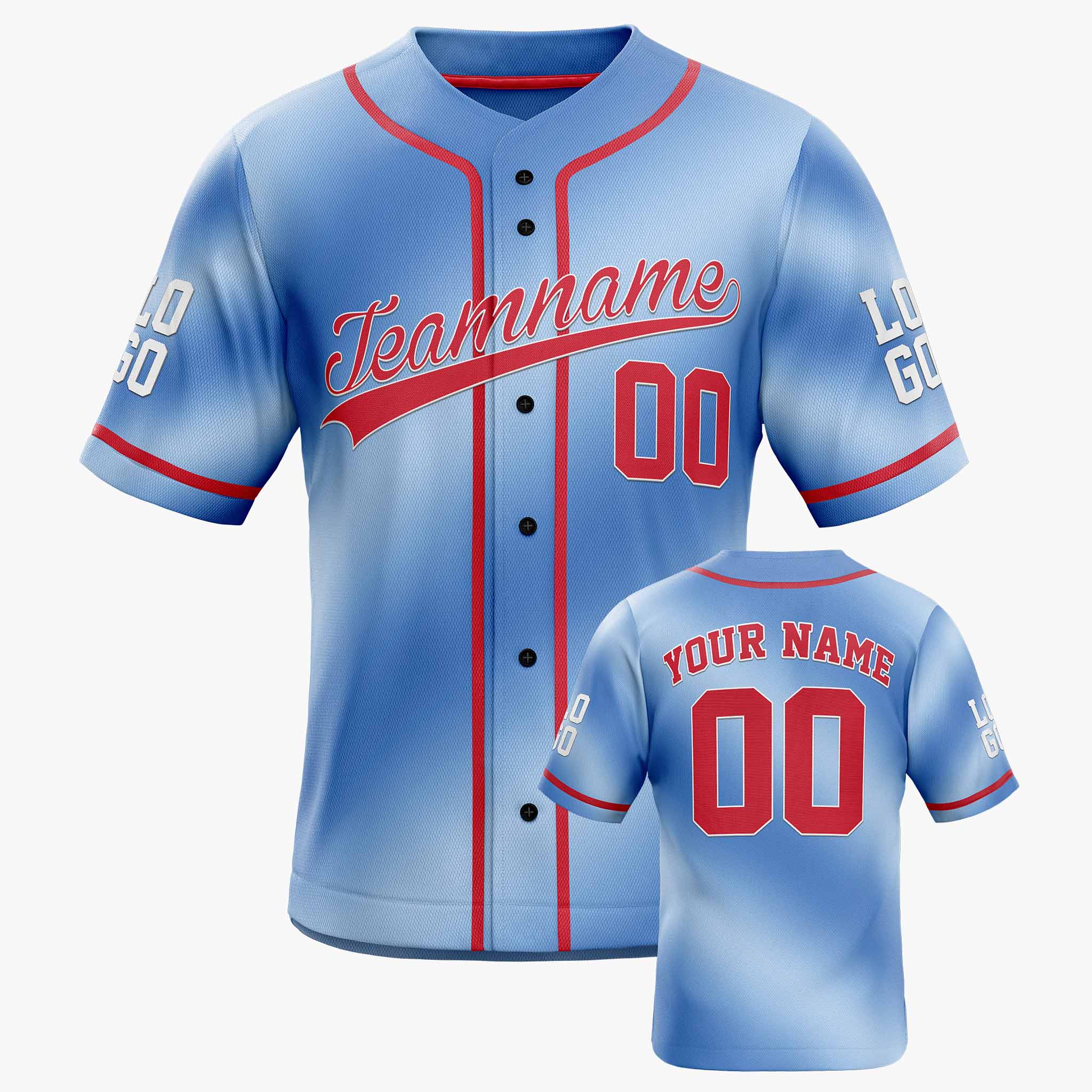 Custom Gradient Baseball Jersey Blue White and Red With Piping - Design Your Own