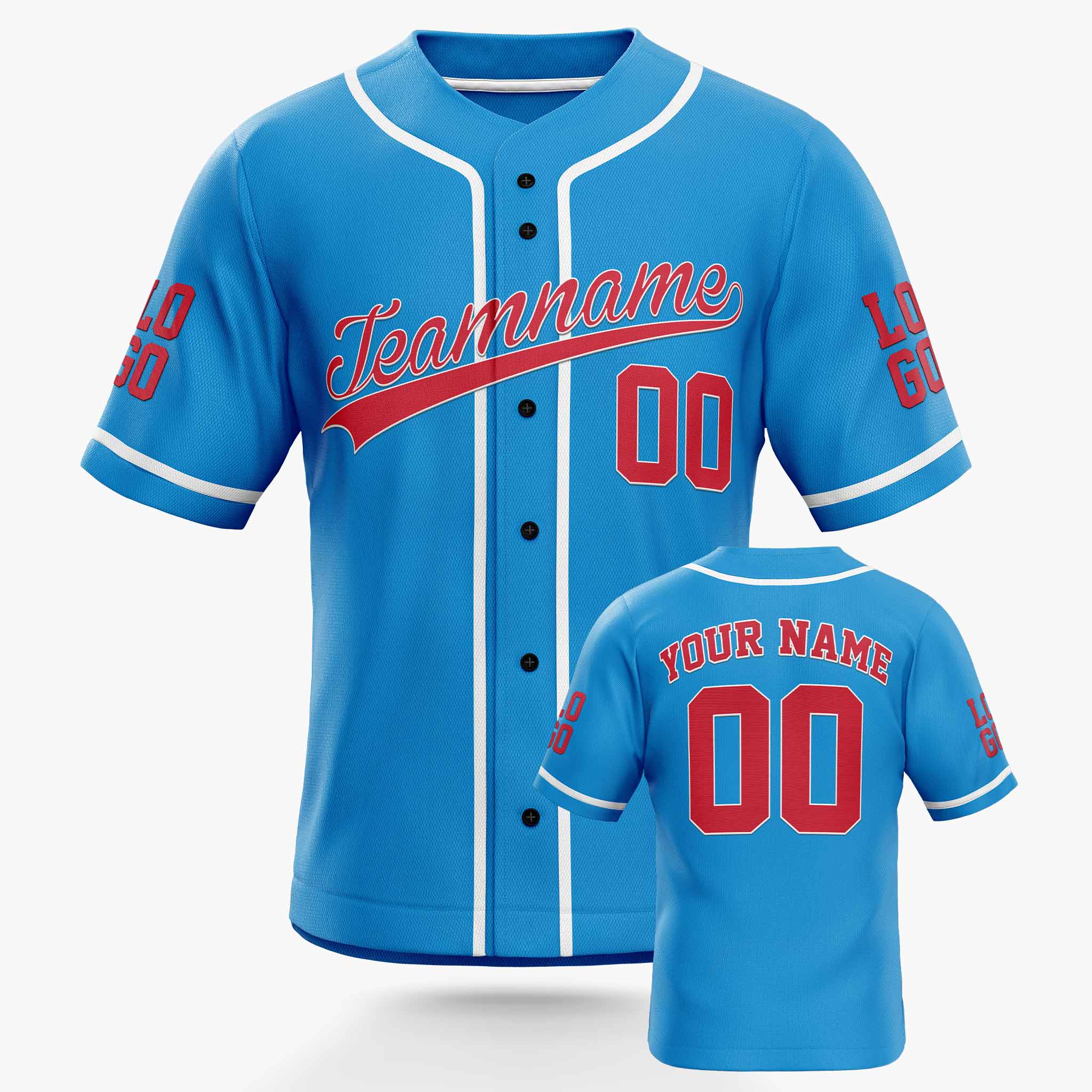 Custom Baseball Jersey Blue and Red with White Piping - Design Your Own