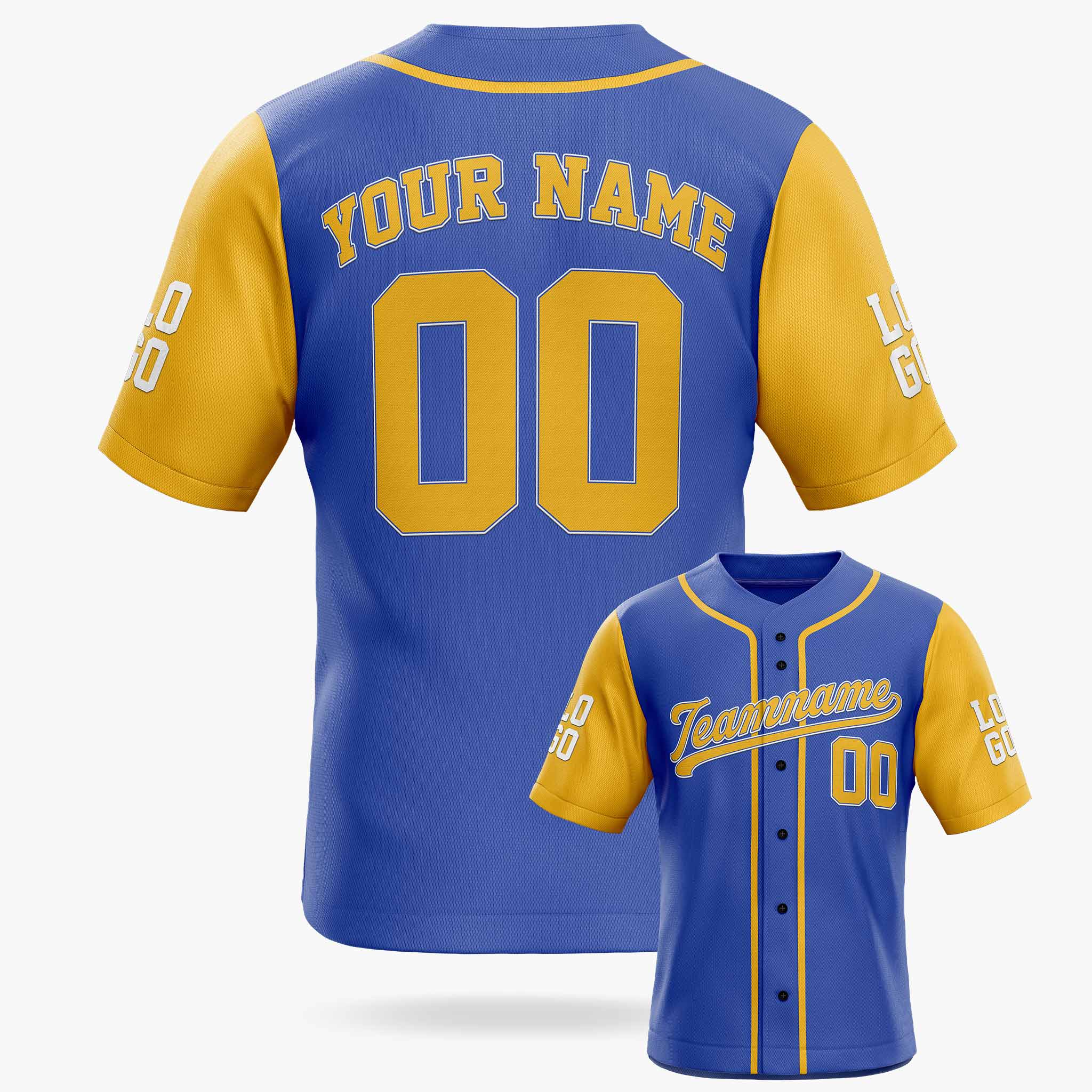 Custom Baseball Jersey Blue and Yellow With Piping - Design Your Own