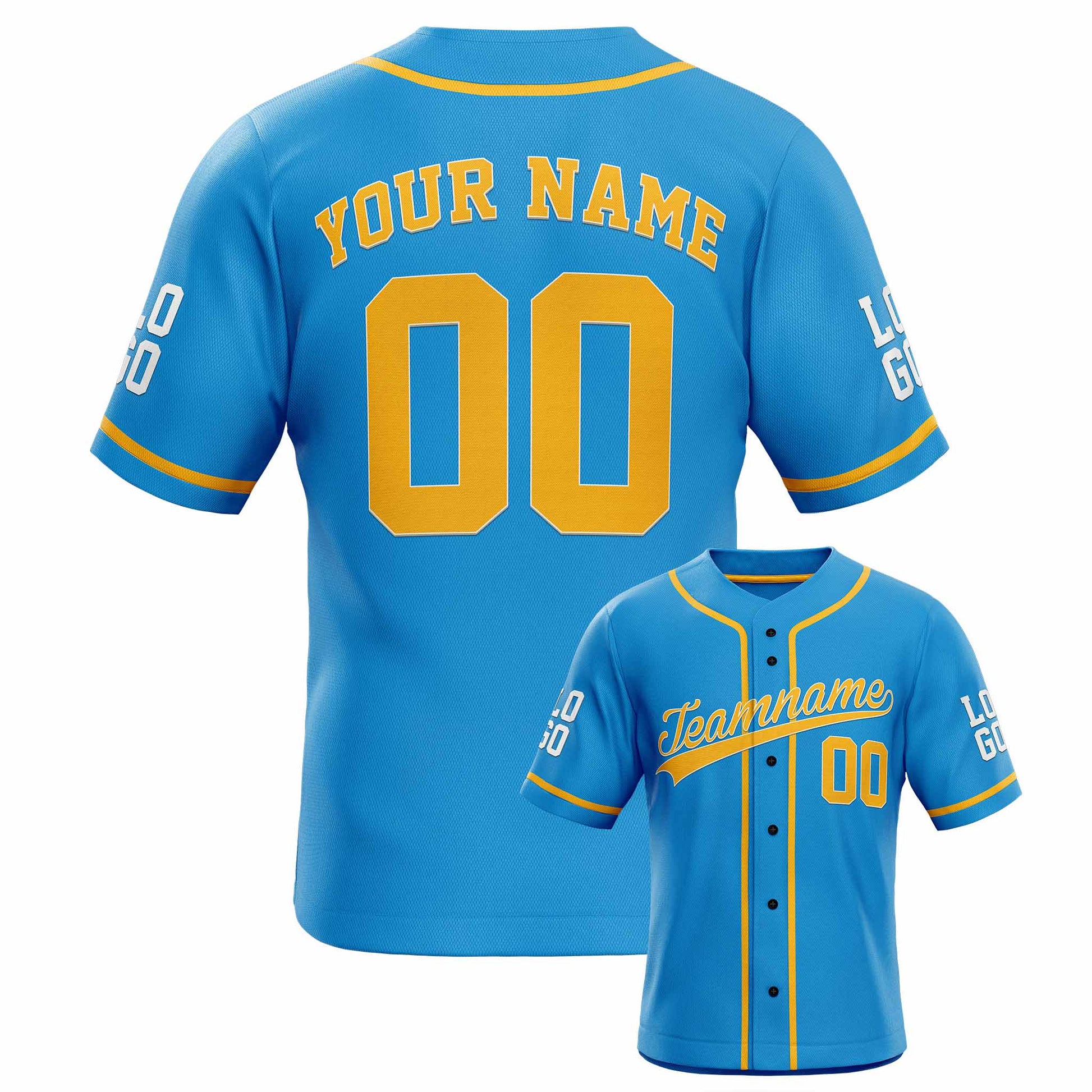 Custom Baseball Jersey Blue and Yellow with Piping - Design Your Own