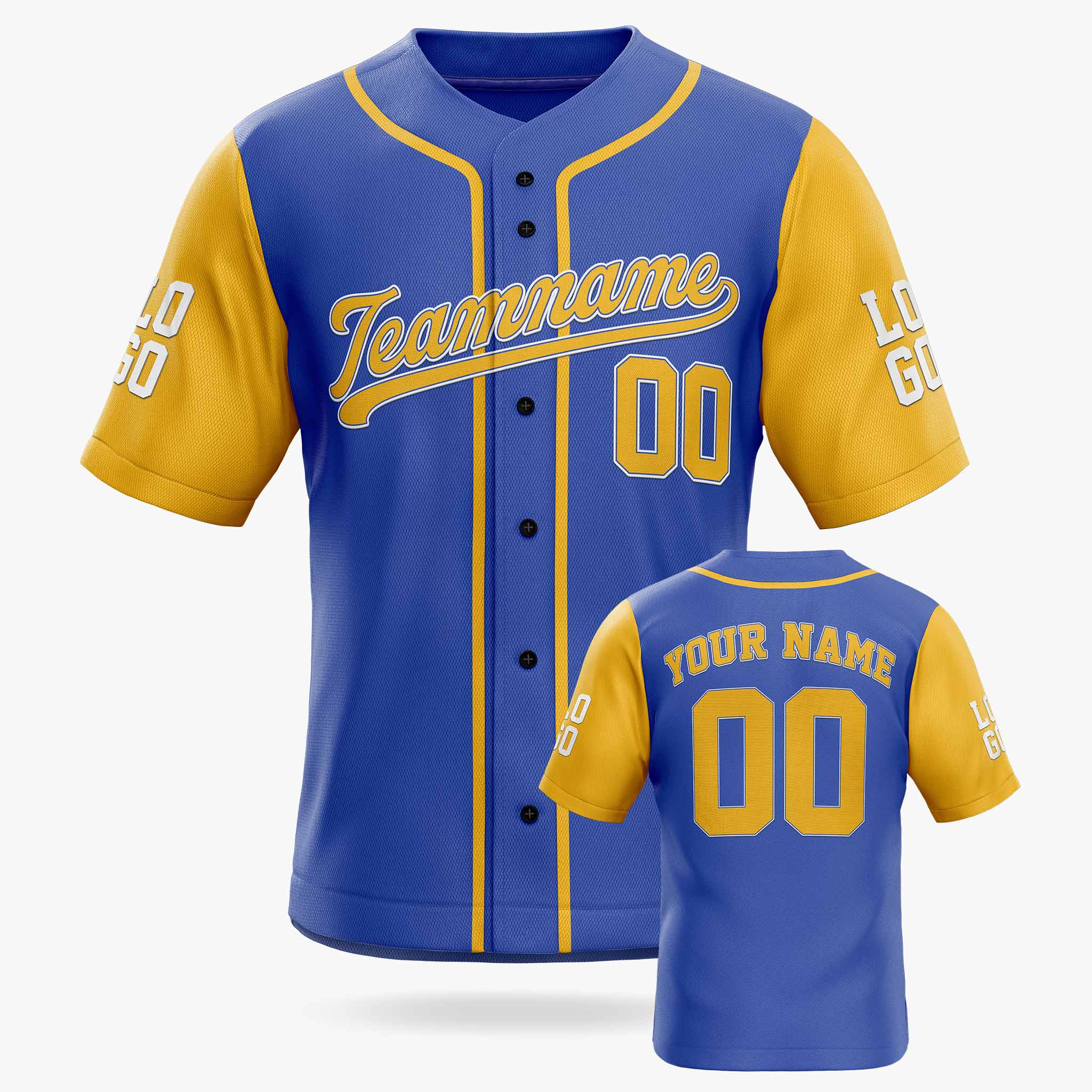 Custom Baseball Jersey Blue and Yellow With Piping - Design Your Own