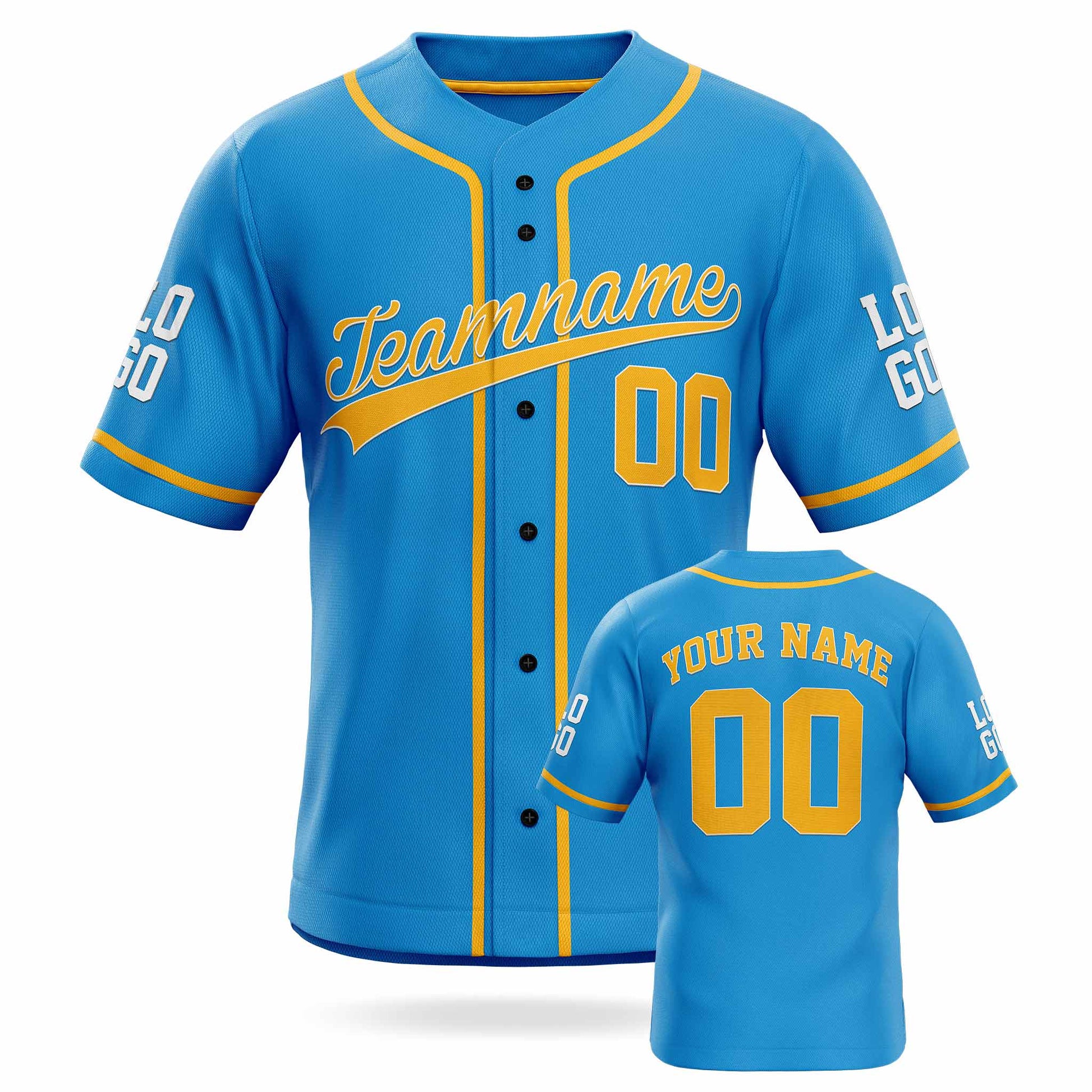 Custom Baseball Jersey Blue and Yellow with Piping - Design Your Own