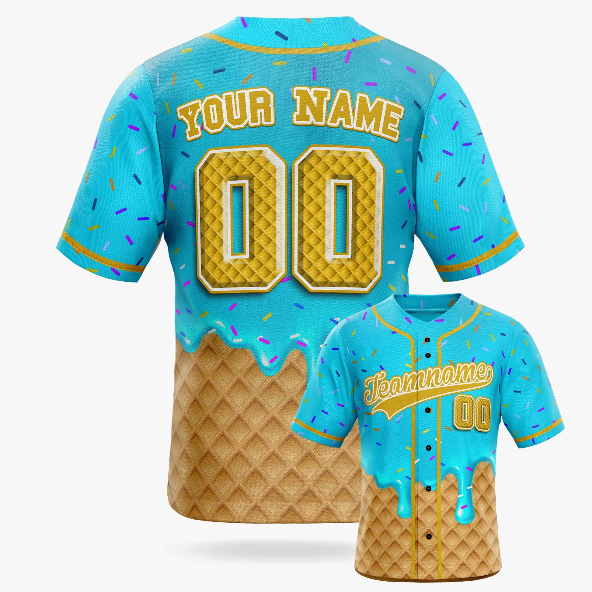 Custom Ice Cream Baseball Jersey Blue and Yellow with Piping - Design Your Own