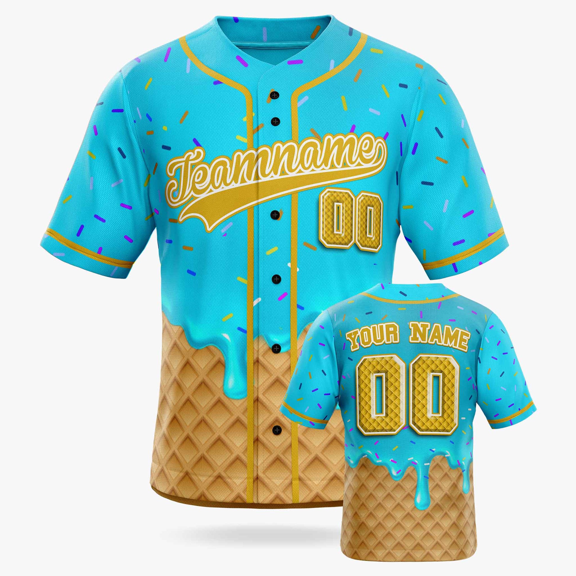 Custom Ice Cream Baseball Jersey Blue and Yellow with Piping - Design Your Own