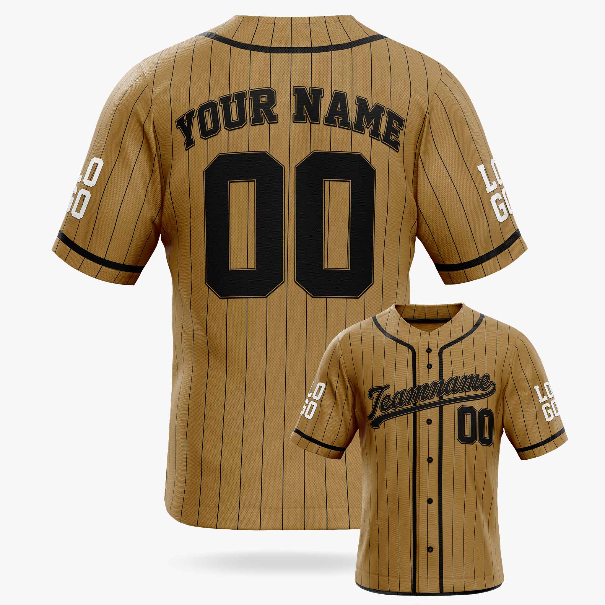 Custom Pinstripe Baseball Jersey Bronze and Black With Piping