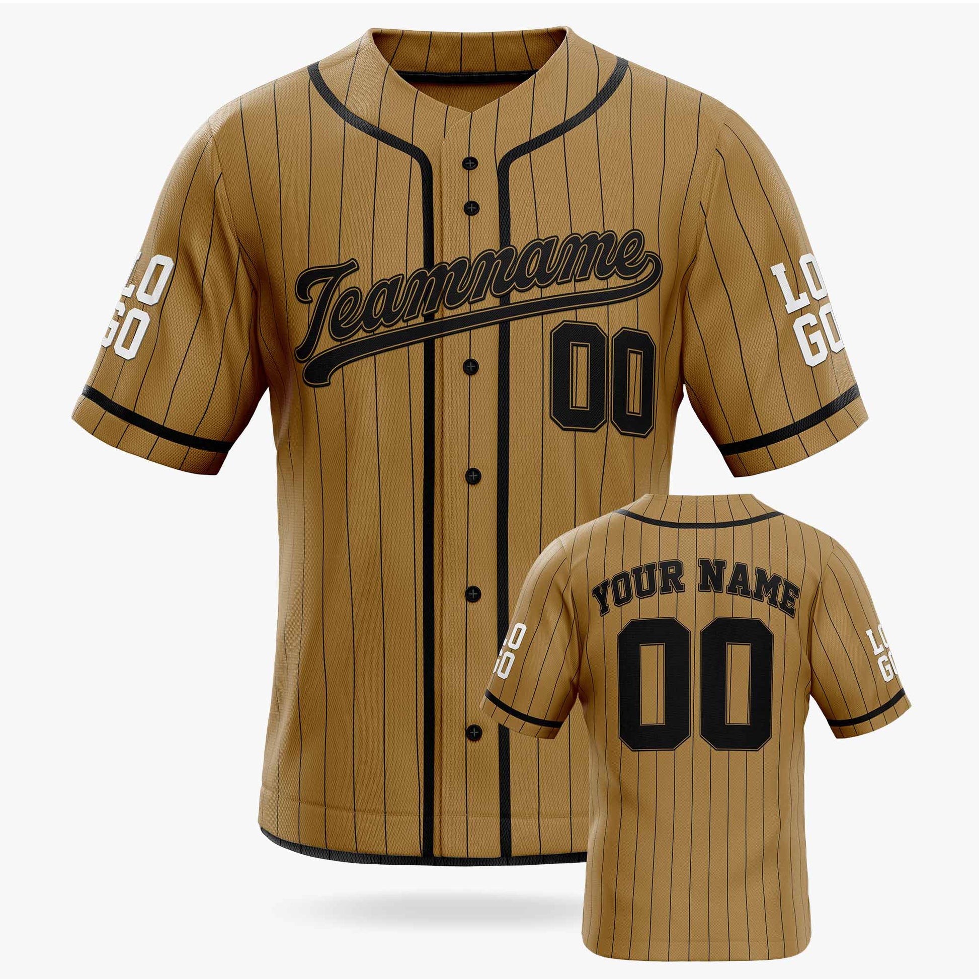 Custom Pinstripe Baseball Jersey Bronze and Black With Piping - Design Your Own